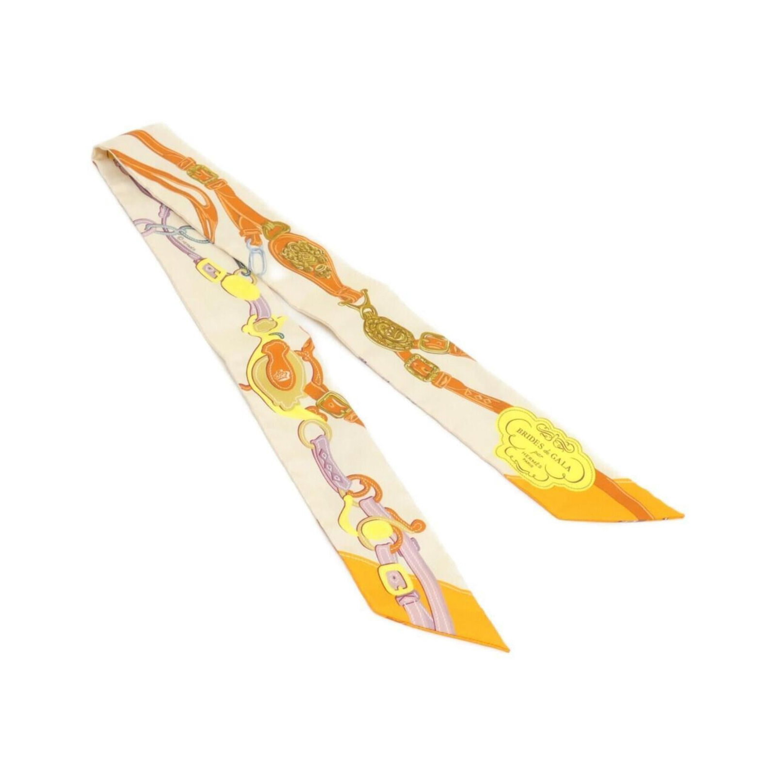 Hermes Silk Scarf: Hermes Silk Scarf The Hermes Silk Scarf boasts vibrant orange and yellow hues, showcasing the elegance of silk in its finest form. Measuring 5cm x 86cm, this compact yet stylish accessory adds a pop o