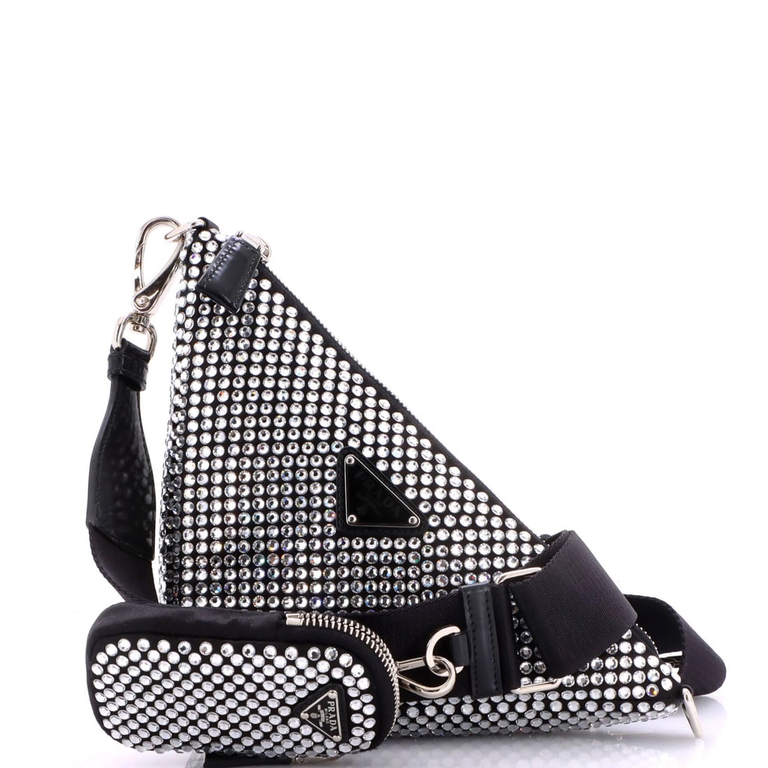 Crystal zip embellished satin small triangle logo bag crossbody Prada (1 of 6)