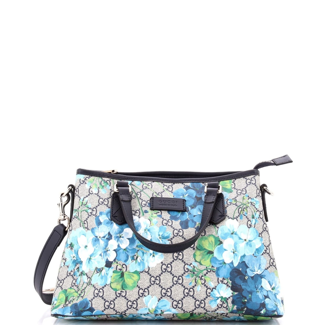 Gucci Convertible Zip Tote Blooms Print GG Coated Canvas Medium: Gucci Convertible Zip Tote Blooms Print GG Coated Canvas Medium Gucci Convertible Zip Tote Blooms Print GG Coated Canvas Medium boasts a vibrant blue exterior with a striking blooms print, perfectly c