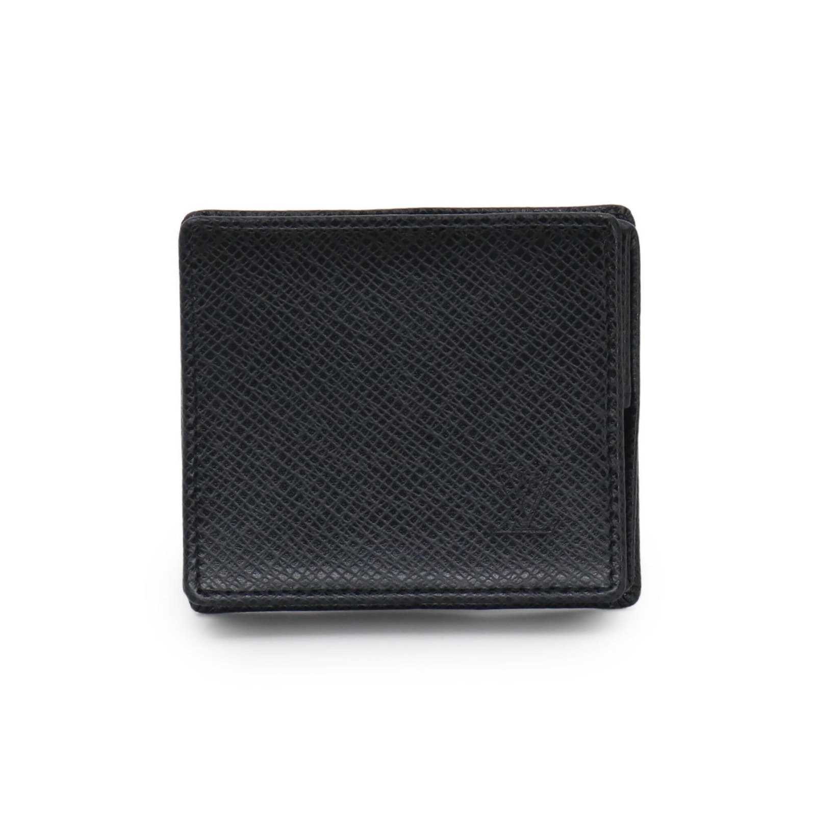 Louis Vuitton Coin Purse/ Coin Case Taiga Leather: Louis Vuitton Coin Purse/ Coin Case Taiga Leather Taiga leather coin purse/coin case from Louis Vuitton, featuring the iconic Ardoise and Black color combination. Measuring 7cm x 8cm x 1.5cm, this