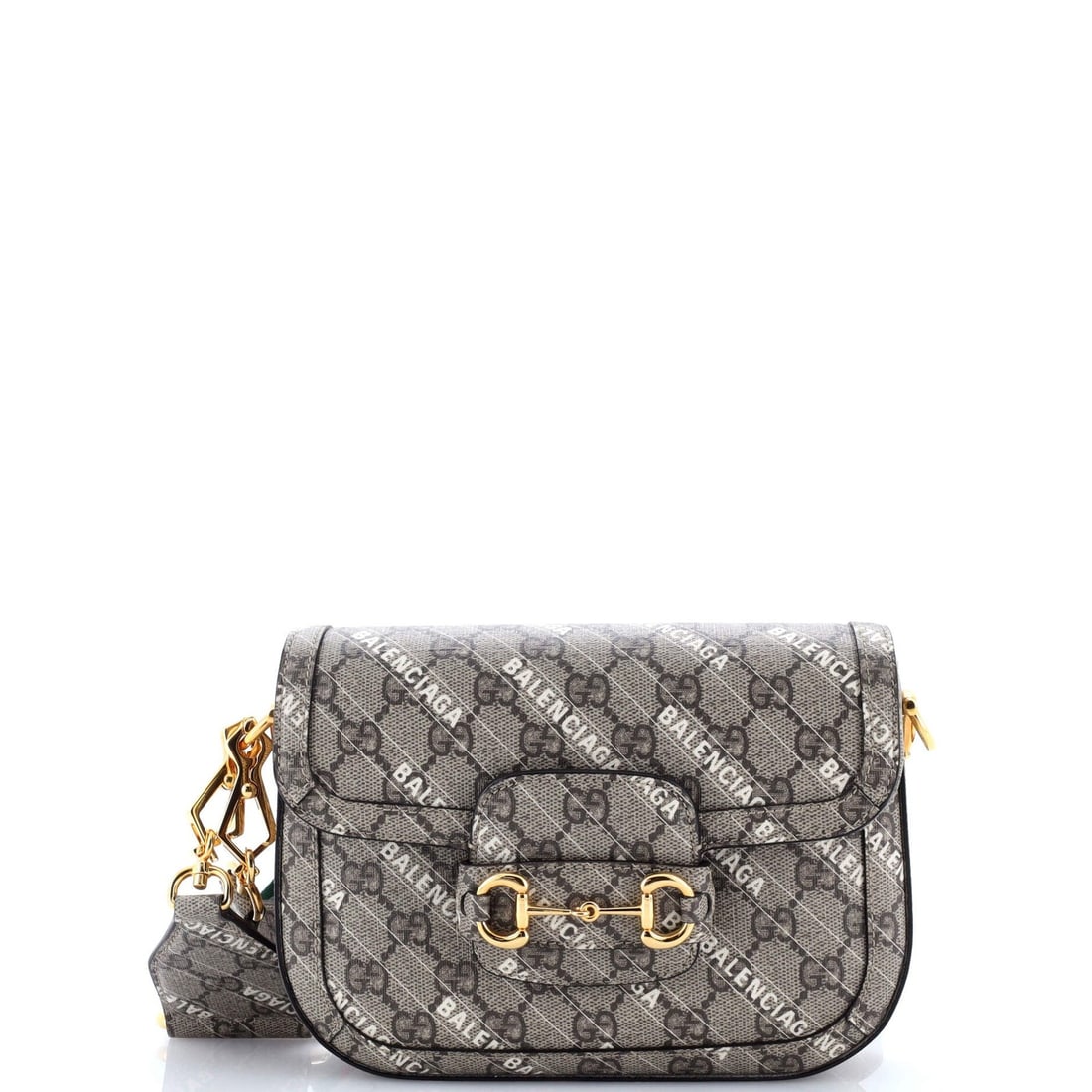 Gucci x Balenciaga The Hacker Project Horsebit 1955 Shoulder Bag GG Coated: Gucci x Balenciaga The Hacker Project Horsebit 1955 Shoulder Bag GG Coated Brown Canvas Coated Gucci x Balenciaga The Hacker Project Horsebit 1955 Shoulder Bag features a classic design with minor