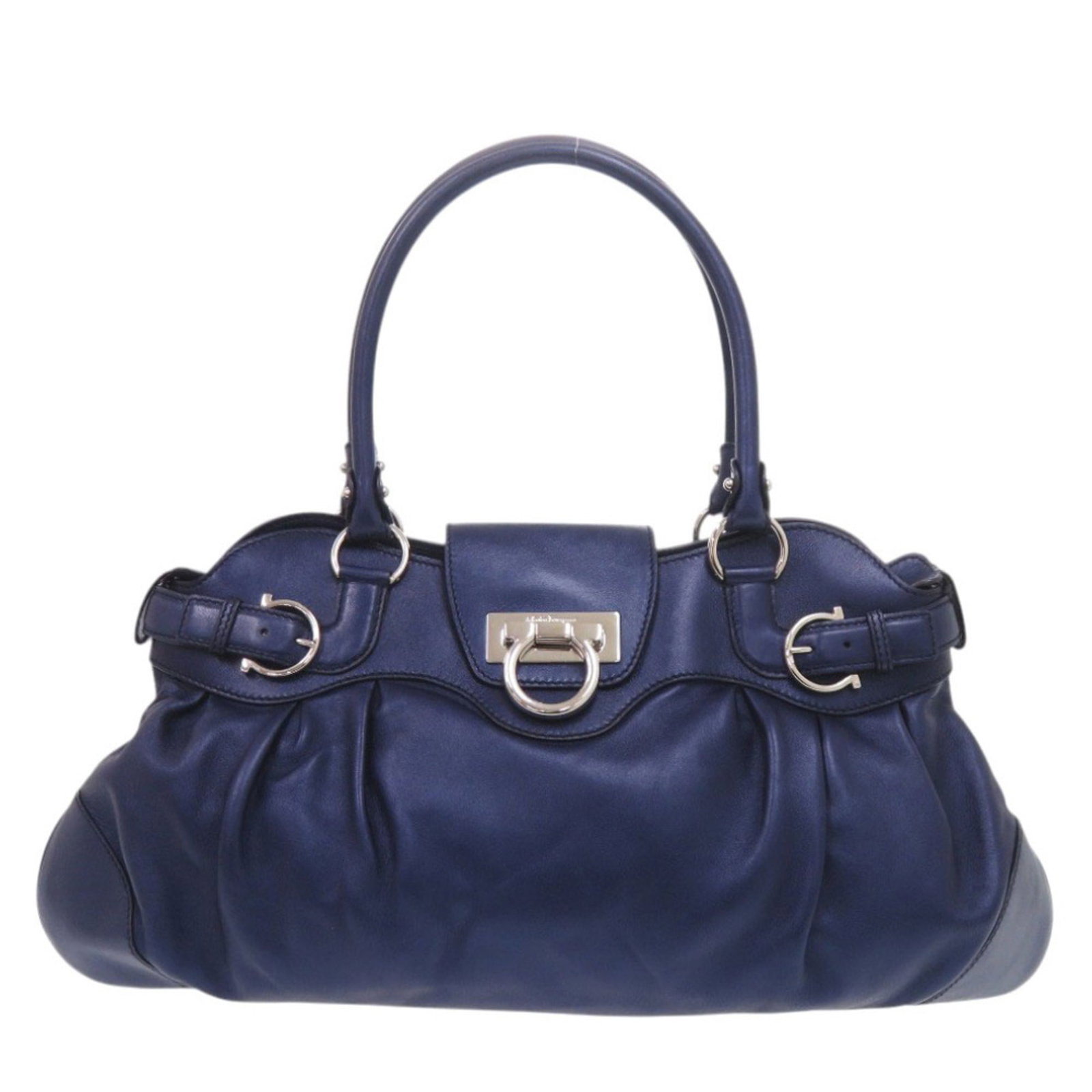 Salvatore Ferragamo Handbag Leather: Salvatore Ferragamo Handbag Leather Blue Salvatore Ferragamo handbag made from high-quality leather, measuring 25cm x 43cm x 4cm. This Italian-made bag features a distinctive blue color and classic