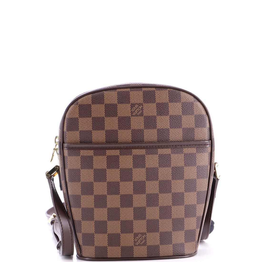 Handbag Damier Louis Vuitton Ipanema: Handbag Damier Louis Vuitton Ipanema Brown canvas coated leather Louis Vuitton Ipanema cross body bag with gold hardware, featuring minor scuffs and creases. The interior boasts a vibrant red