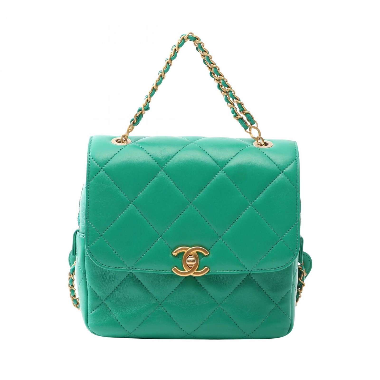 Backpack Leather from Chanel: Backpack Leather from Chanel This Chanel backpack is made from high-quality lambskin leather, featuring a distinctive green color. With its compact size and stylish design, it's perfect for everyday