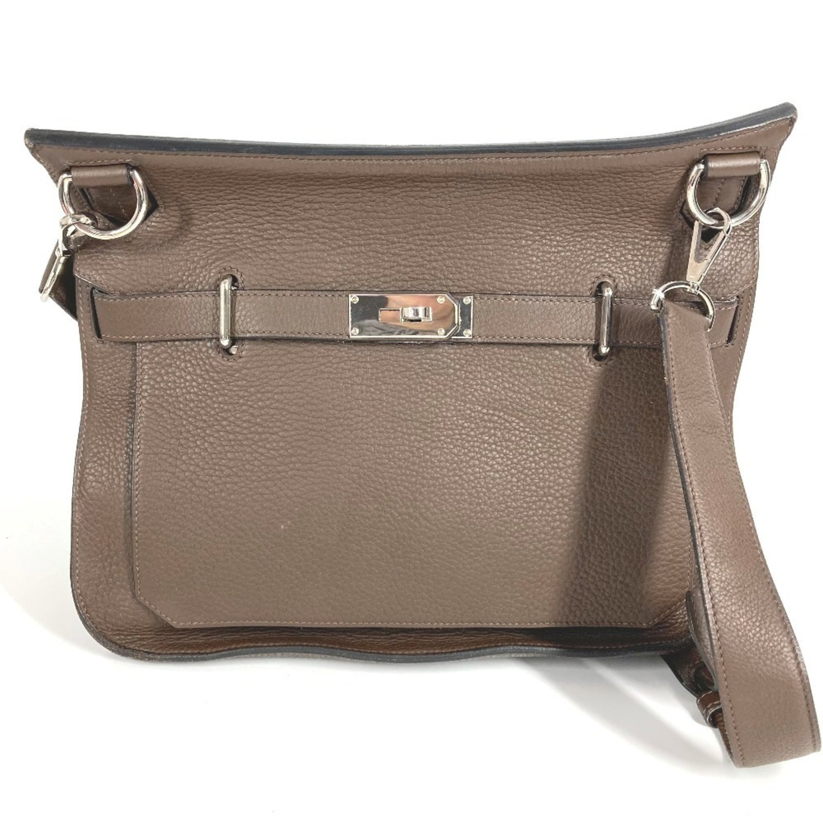 Clemence Taurillon Leather Shoulder Bag Hermes: Clemence Taurillon Leather Shoulder Bag Hermes Taurillon clemence leather provides exceptional durability and sophistication to this dark brown shoulder bag from Hermes' Jypsiere line, crafted with si