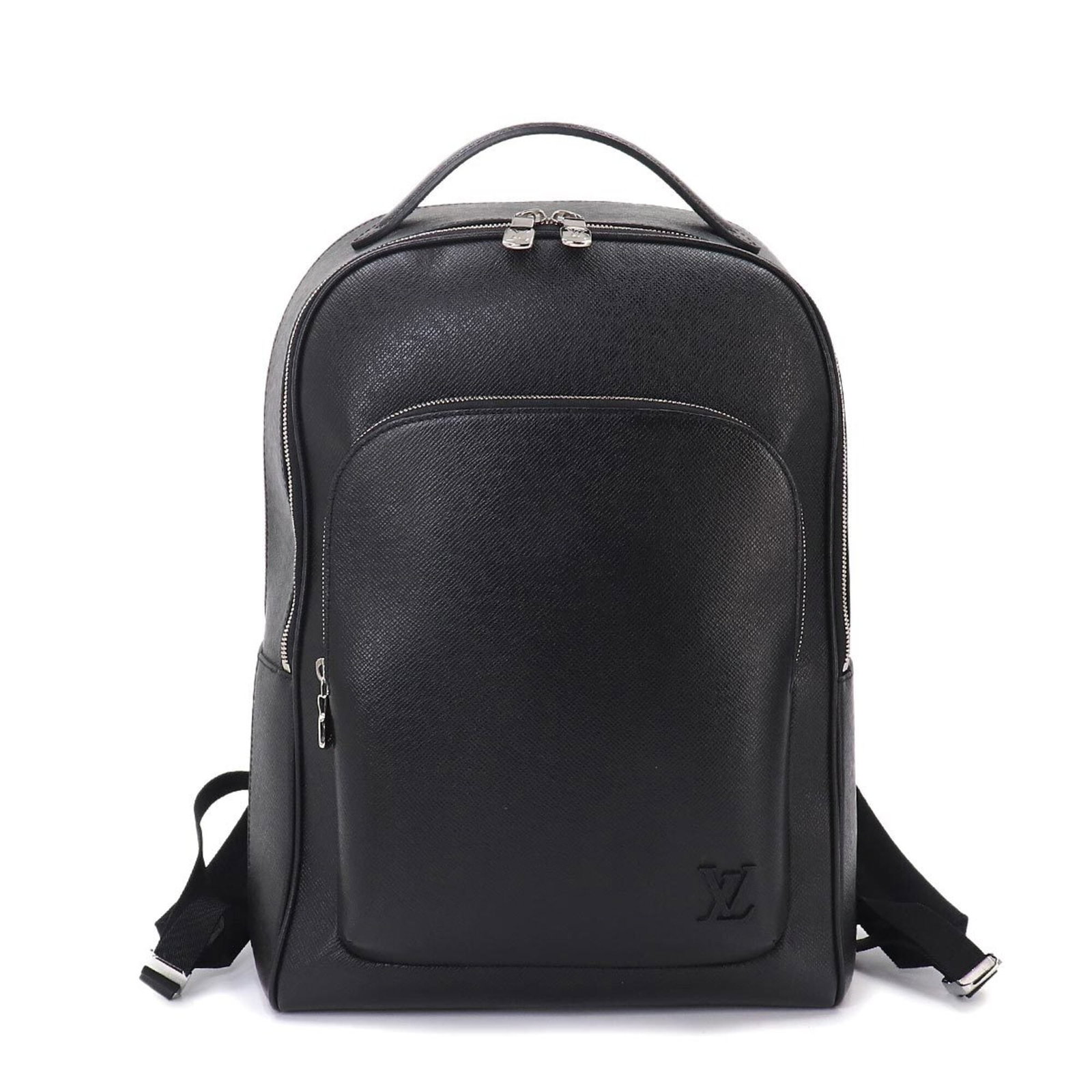 Backpack Leather Taiga Vuitton Louis: Backpack Leather Taiga Vuitton Louis The Louis Vuitton Taiga Backpack features premium Taiga leather in Noir, complemented by silver hardware and an RFID-embedded serial number on the body. Measuring 