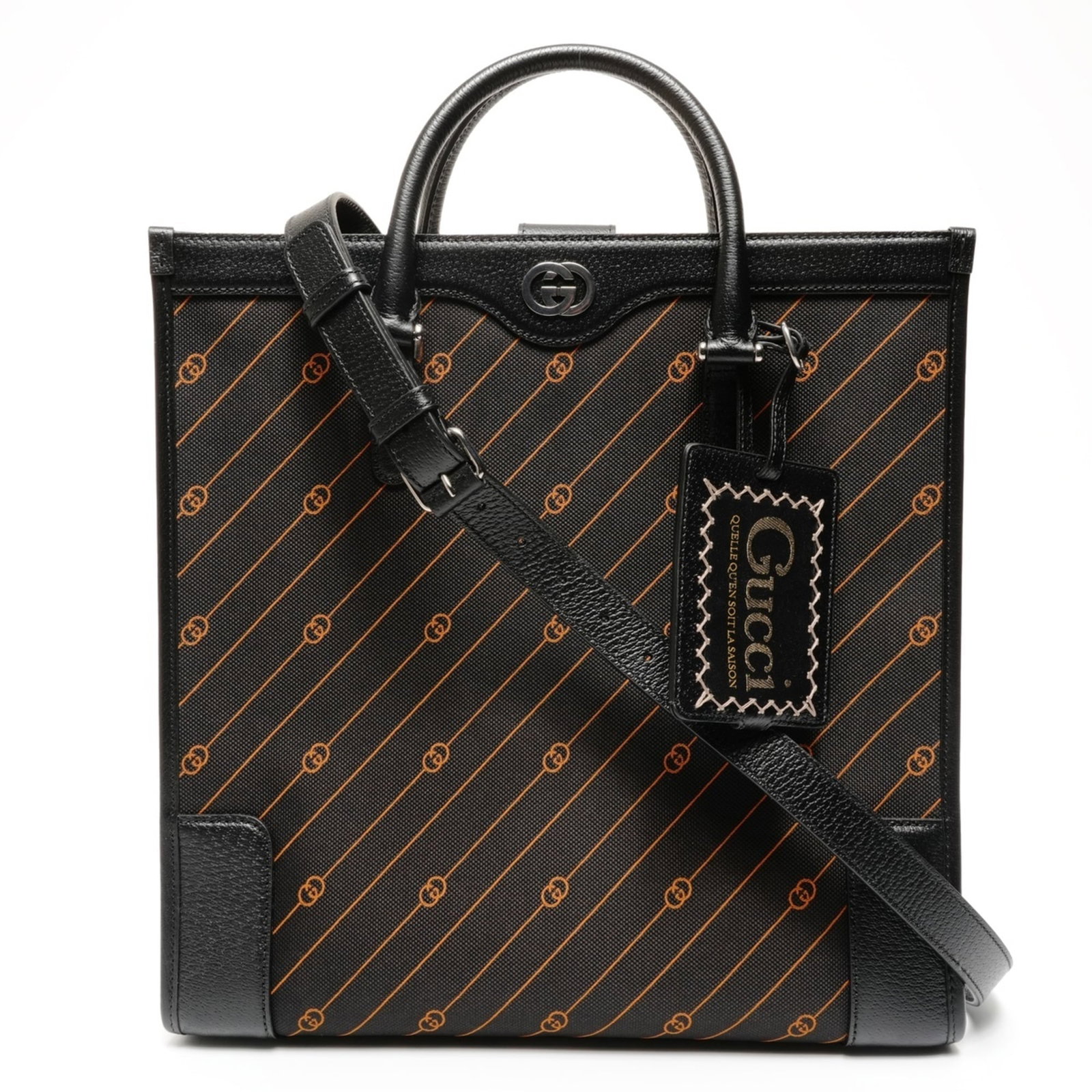 Tote Bag: Tote Bag Black Gucci tote bag with dimensions 38cm x 36cm x 10.5cm, made in Italy. This stylish tote features a sleek design and compact size, perfect for everyday use. The black color provides a vers