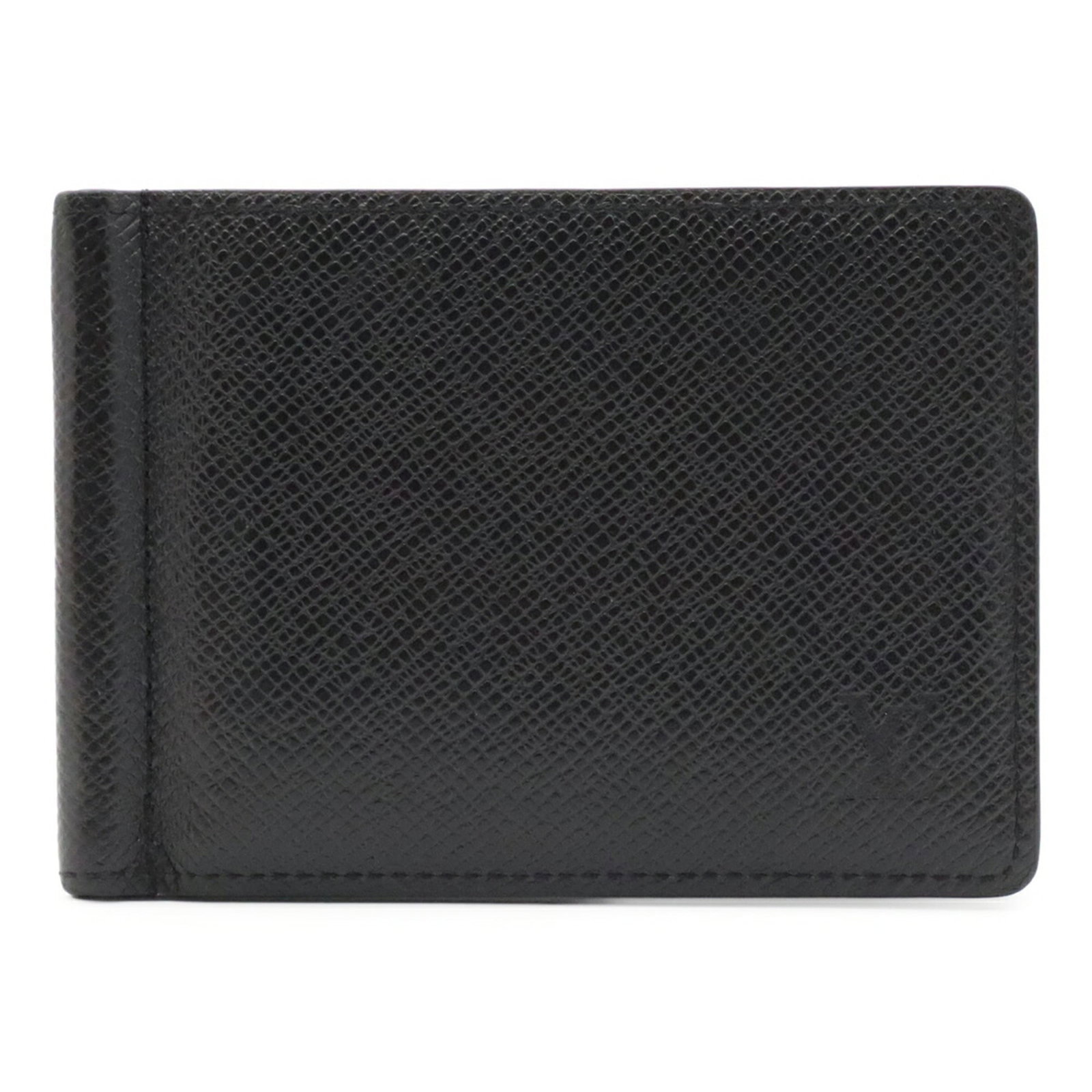 Taiga Leather Bi fold Wallet Louis Vuitton: Taiga Leather Bi fold Wallet Louis Vuitton Taiga leather provides a rich, dark finish to this Louis Vuitton bi-fold wallet. Measuring 8.5cm x 12cm, it features the signature black color and sleek desi