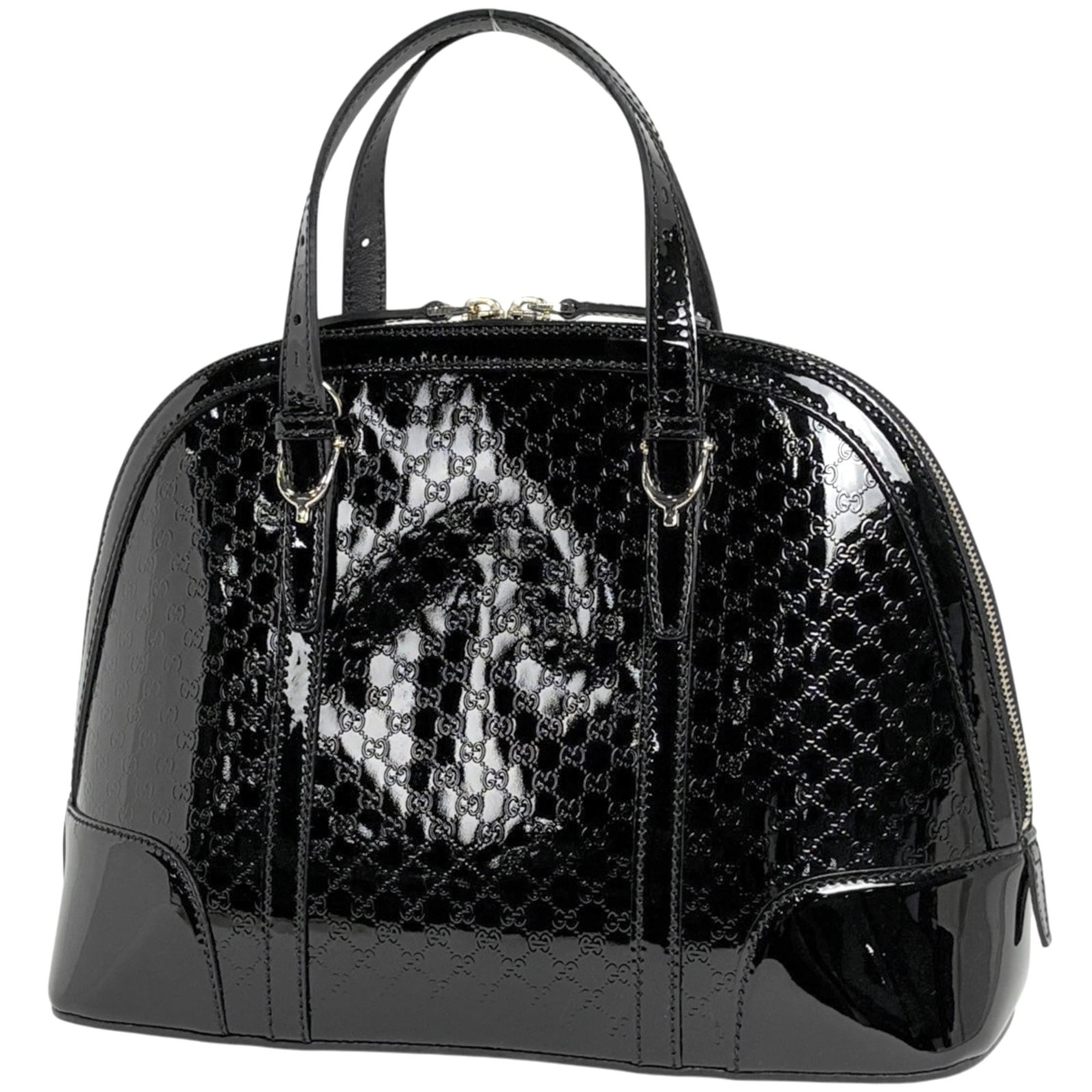 Handbag Patent Leather Gucci: Handbag Patent Leather Gucci Patent leather Gucci handbag in black, measuring 23cm x 31cm x 12.5cm. This classic design showcases the iconic brand's signature style with its sleek and sophisticated