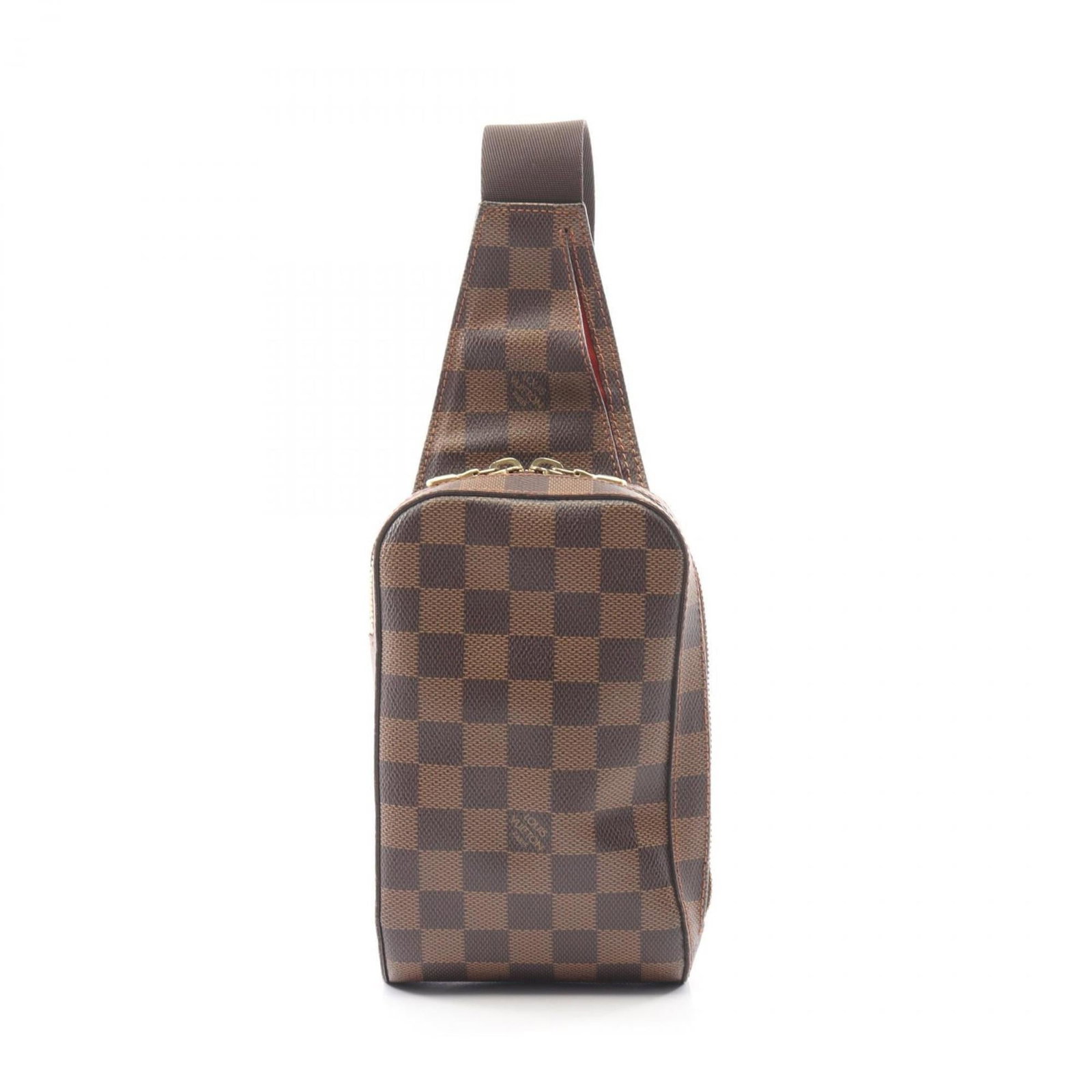 Canvas sling bag fanny pack coated by Louis Vuitton: Canvas sling bag fanny pack coated by Louis Vuitton Coated canvas Louis Vuitton fanny pack with classic Damier pattern in brown, featuring a timeless design and durable construction. The bag measures