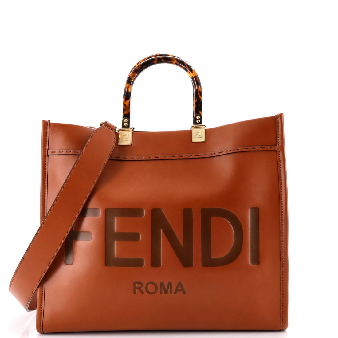 Fendi leather shopper tote medium: Fendi leather shopper tote medium Medium Fendi leather shopper tote in rich brown, featuring gold hardware and suede interior. Minor scuffs on exterior handles and straps, as well as pen marks on the 