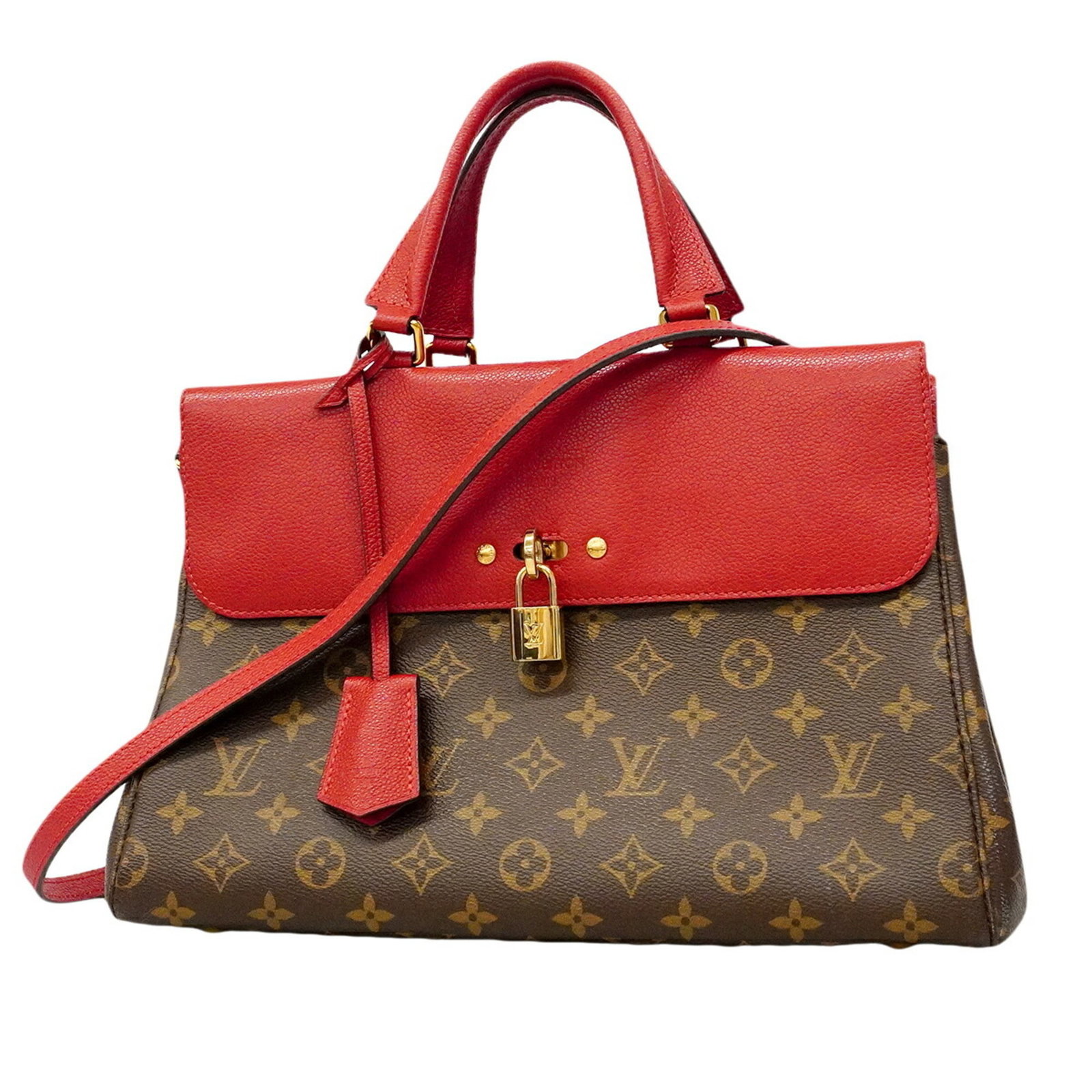 Louis Vuitton Handbag: Louis Vuitton Handbag Cerise Louis Vuitton Handbag, 24cm x 34cm x 12cm, with its iconic design and signature monogram pattern, makes a stylish statement. This handbag's compact size and vibrant color