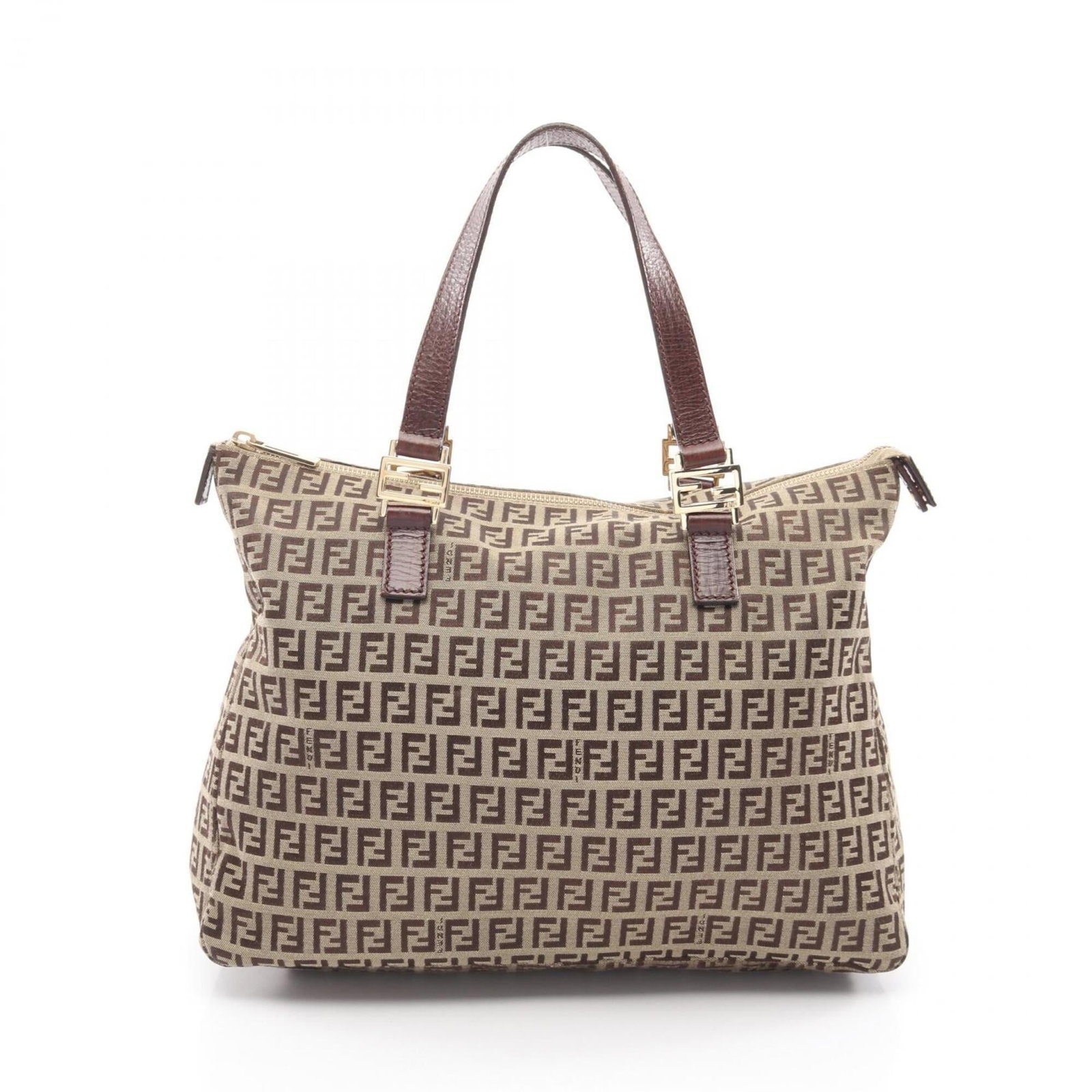 Canvas leather bag tote by Fendi: Canvas leather bag tote by Fendi Canvas and leather combine in this elegant Fendi tote bag, available in beige and brown hues. Measuring 24cm x 33cm x 11.5cm, its canvas and leather construction provi