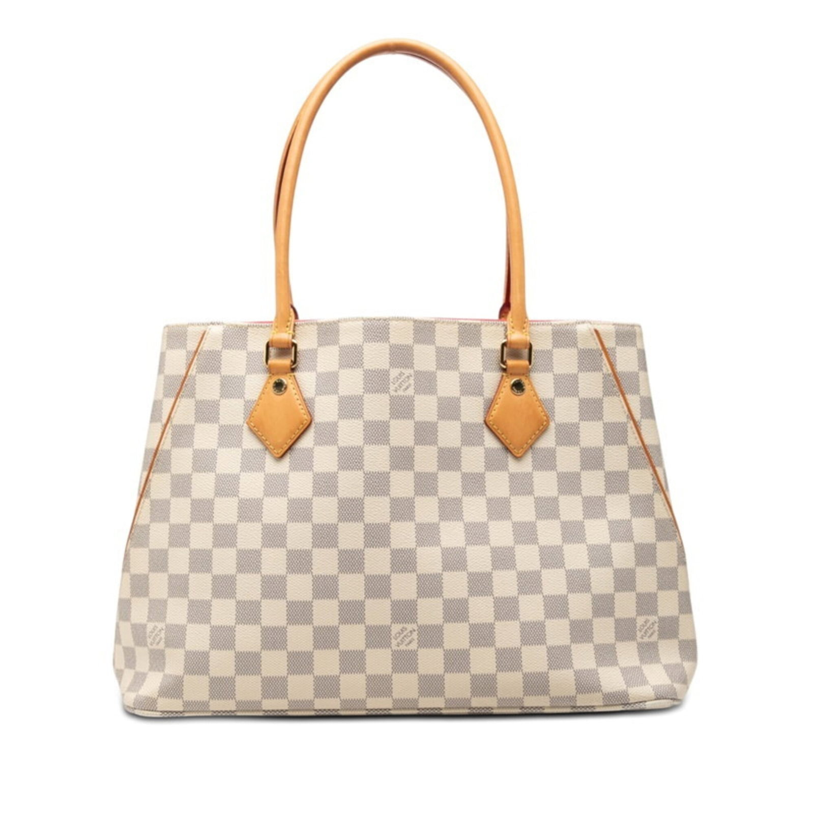 Louis Vuitton Shoulder Bag Tote Bag Pvc Leather: Louis Vuitton Shoulder Bag Tote Bag Pvc Leather The Louis Vuitton Damier Azur PVC Leather Shoulder Bag Tote Bag features a striking pink and white color combination, open closure, and adjustable handl