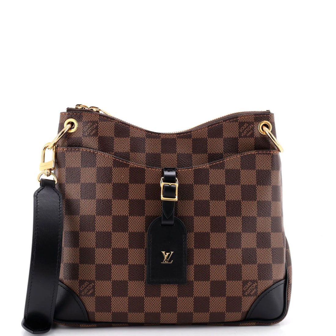 Louis Vuitton Odeon NM Handbag Damier PM: Louis Vuitton Odeon NM Handbag Damier PM Black canvas coated Louis Vuitton Odeon NM Handbag Damier PM with gold hardware, featuring a classic cross body design and minor scuffs on exterior handles