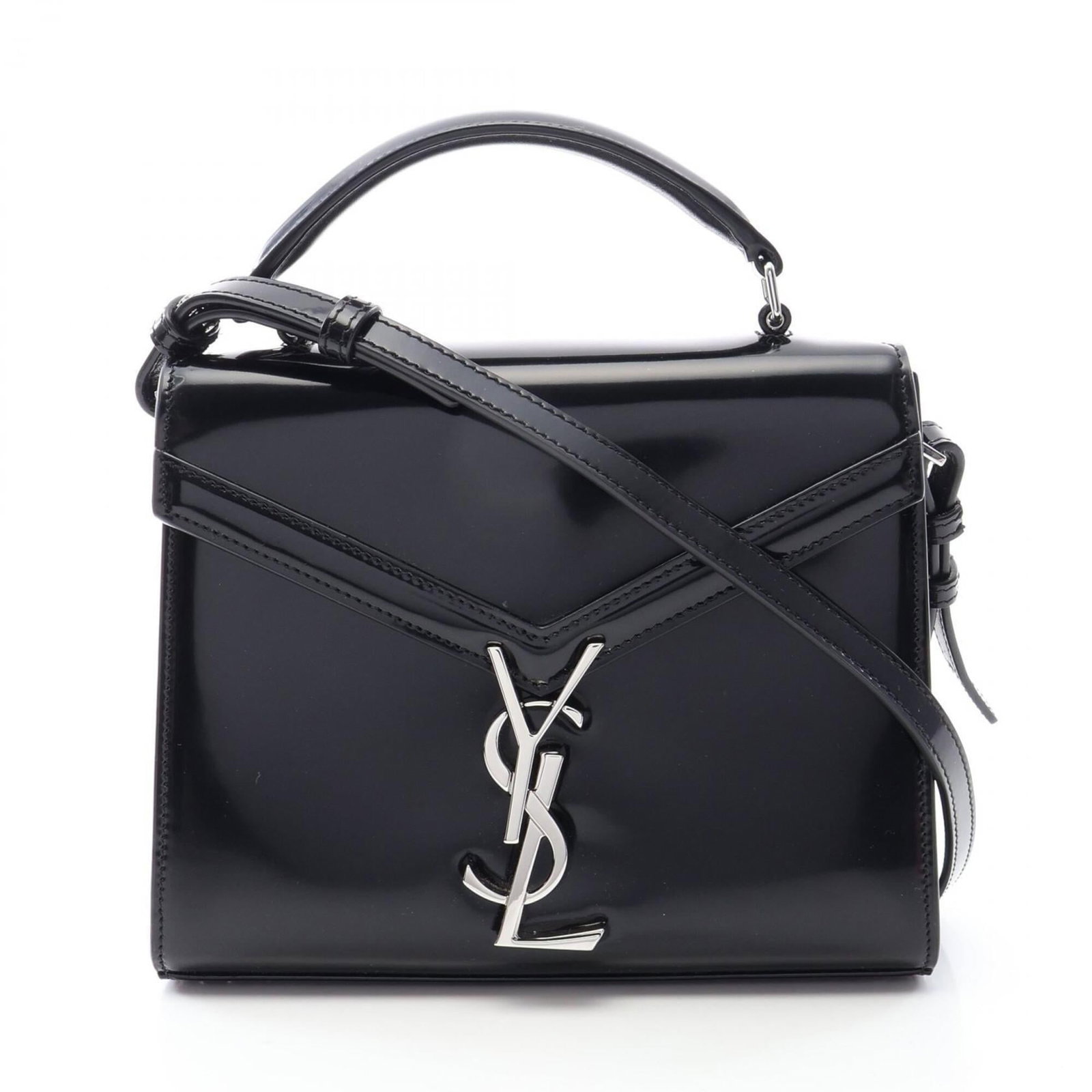 Patent Leather Handbag Saint Laurent: Patent Leather Handbag Saint Laurent Patent leather Saint Laurent handbag in black, featuring a sleek and sophisticated design. This compact bag measures 17cm x 20cm x 7.5cm, making it perfect for