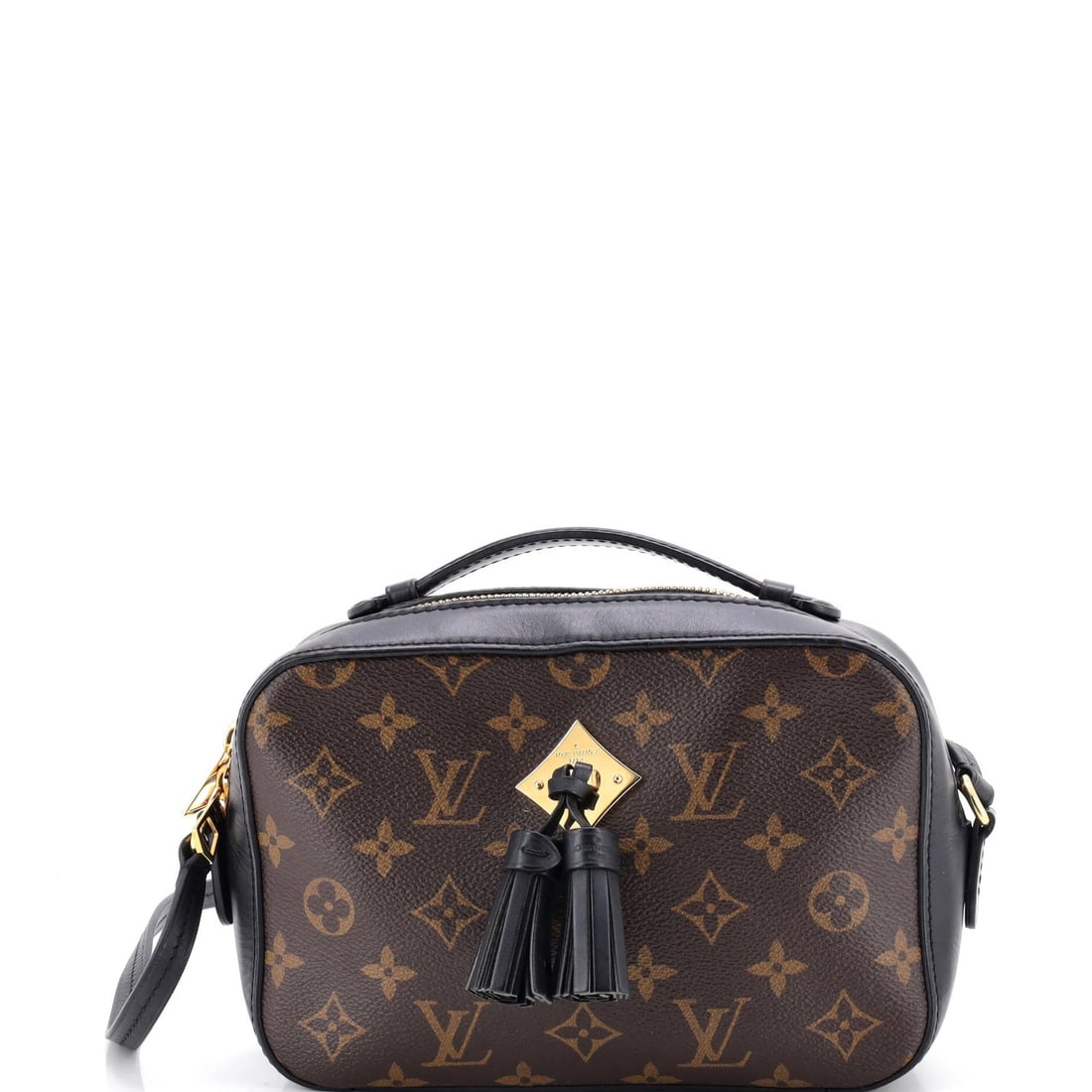 Saintonge Handbag Monogram Canvas Louis Vuitton Leather: Saintonge Handbag Monogram Canvas Louis Vuitton Leather Black canvas coated leather Saintonge Handbag Monogram with gold hardware, featuring a classic cross body design. This stylish bag measures