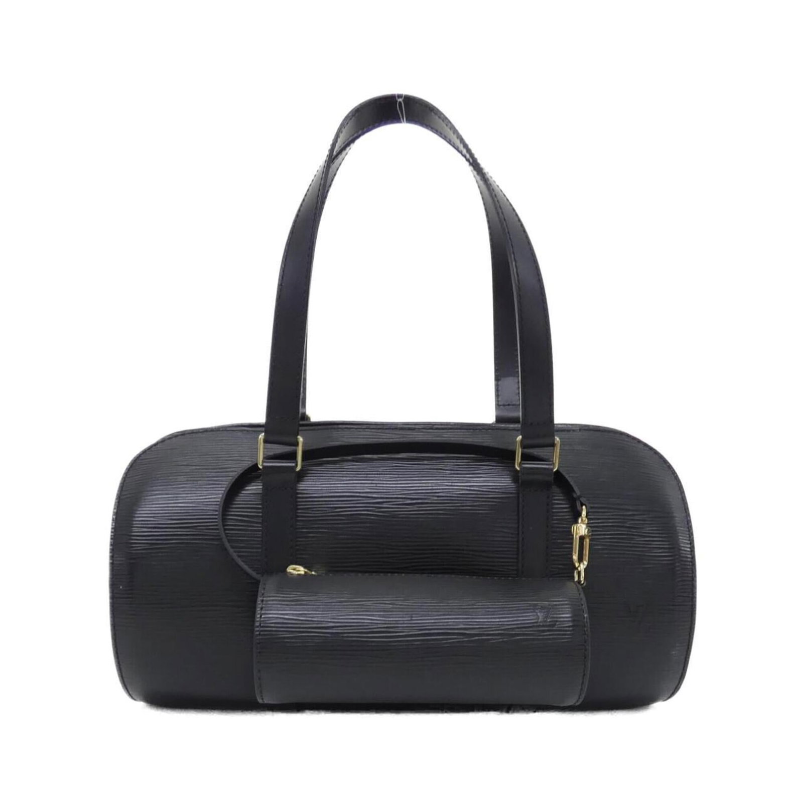 Pouch Handbag Leather Vuitton Louis: Pouch Handbag Leather Vuitton Louis Black leather Louis Vuitton pouch handbag with gold hardware, measuring 16cm x 31cm x 15cm. This stylish and compact bag features calf leather construction, making