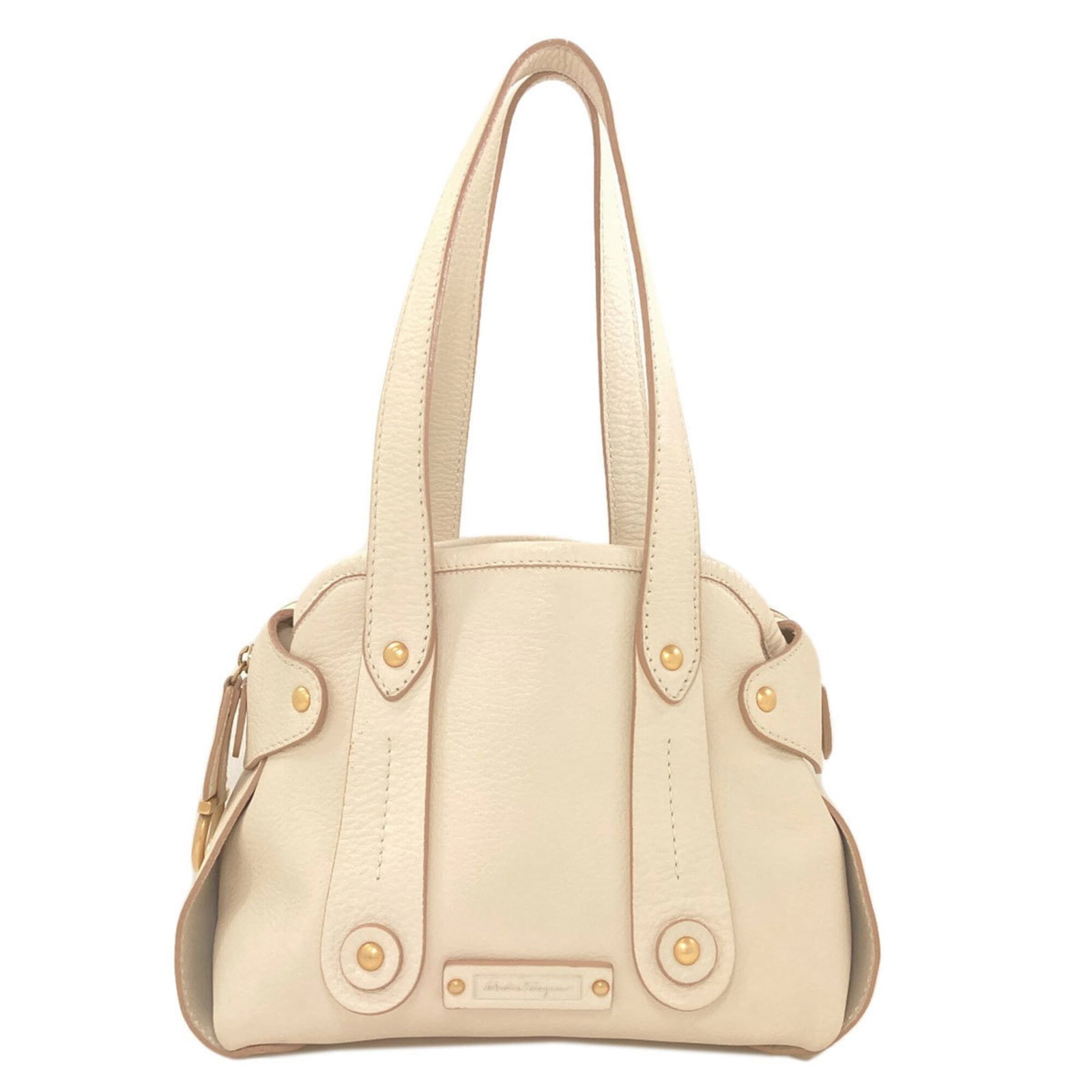 Salvatore Ferragamo Leather Tote Bag: Salvatore Ferragamo Leather Tote Bag White leather Salvatore Ferragamo tote bag with classic design and timeless elegance, measuring 21cm x 24cm x 16.5cm. This stylish bag features high-quality leathe