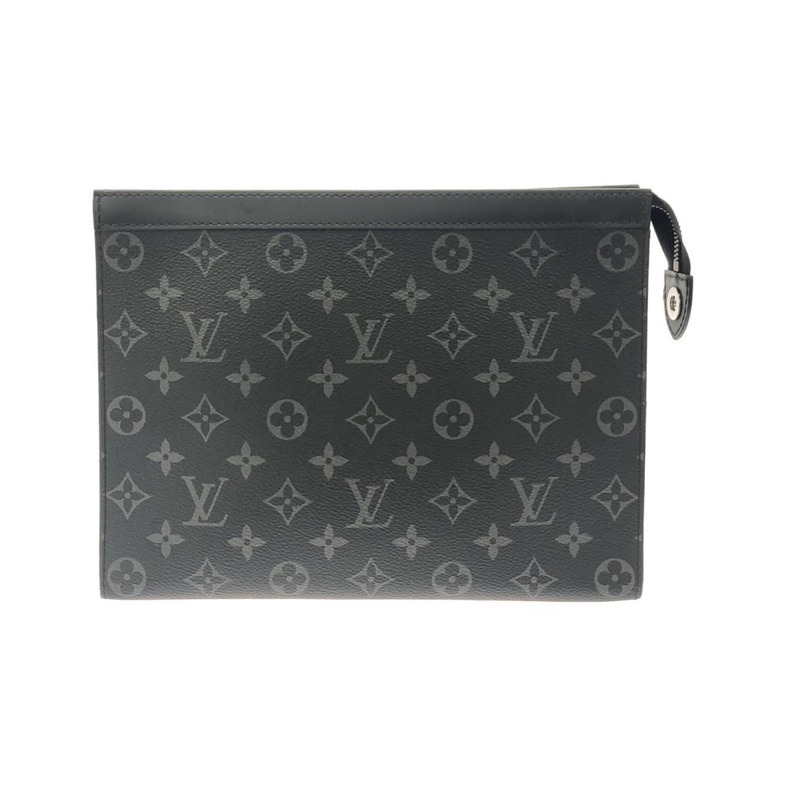 Canvas coated handbag pochette Vuitton Louis: Canvas coated handbag pochette Vuitton Louis The Louis Vuitton Monogram Eclipse pochette boasts a sleek black coated canvas design, accented by silver hardware. Measuring 20cm x 27cm x 5.5cm, this