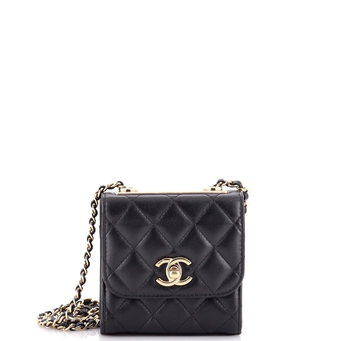 Chanel Trendy CC Clutch with Chain Quilted Lambskin Small: Chanel Trendy CC Clutch with Chain Quilted Lambskin Small Small, elegant cross body bag with chain quilted lambskin exterior in black. Features a classic CC design and gold tone hardware. Measures