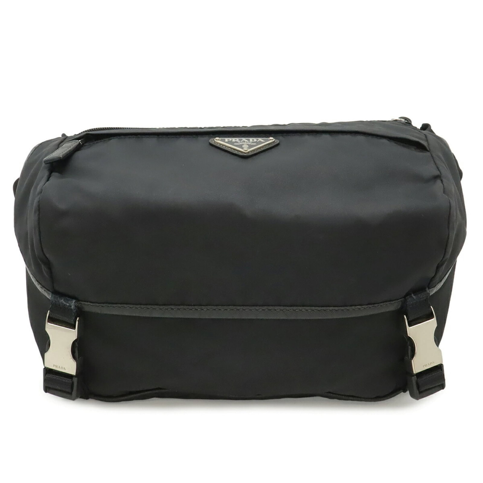 Nylon leather sling bag by Prada: Nylon leather sling bag by Prada Nylon leather sling bag by Prada, featuring a unique blend of materials and sleek design. Measuring 15cm x 27cm x 13cm, this stylish accessory boasts a black color