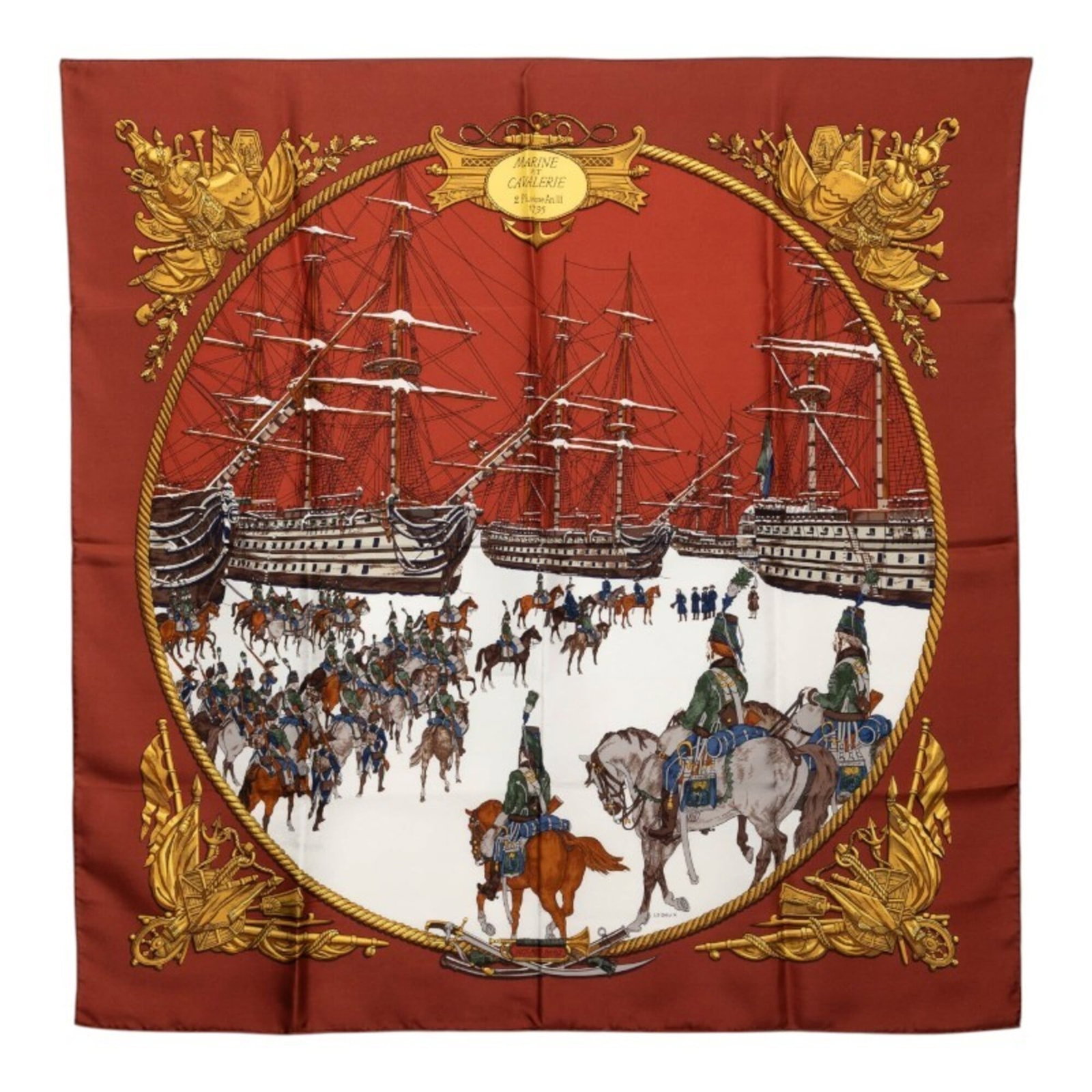 Hermes Silk Scarf: Hermes Silk Scarf Silk in rich brown and multi-color hues adorns this elegant Hermes scarf, crafted from luxurious silk fabric. Measuring 88.5cm x 87cm, it presents a stylish and sophisticated accesso