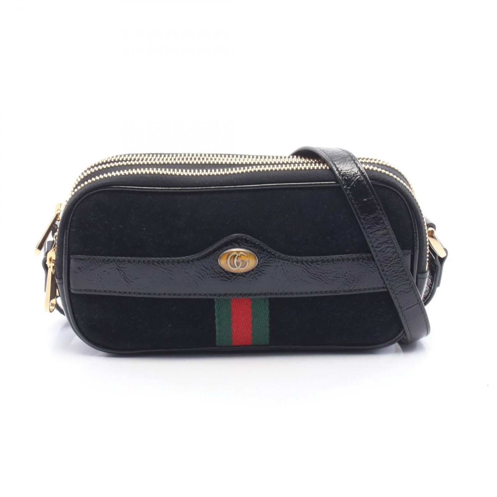Handbag Leather Suede Patent Gucci Bag Shoulder: Handbag Leather Suede Patent Gucci Bag Shoulder Patent leather and suede come together in this striking Gucci shoulder bag, featuring a sleek black design. The bag's compact size makes it perfect for 