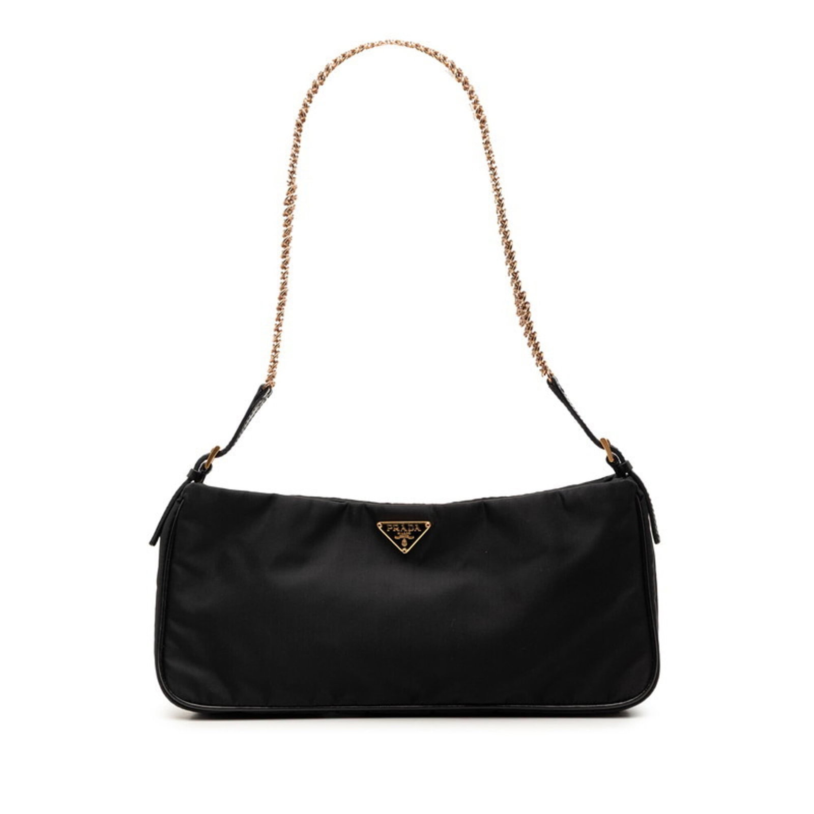 Shoulder Bag Nylon Leather by Prada: Shoulder Bag Nylon Leather by Prada Prada's Shoulder Bag is crafted from high-quality materials, combining the durability of nylon with the sophistication of leather. Measuring 11.5cm x 26.5cm x 6cm, 