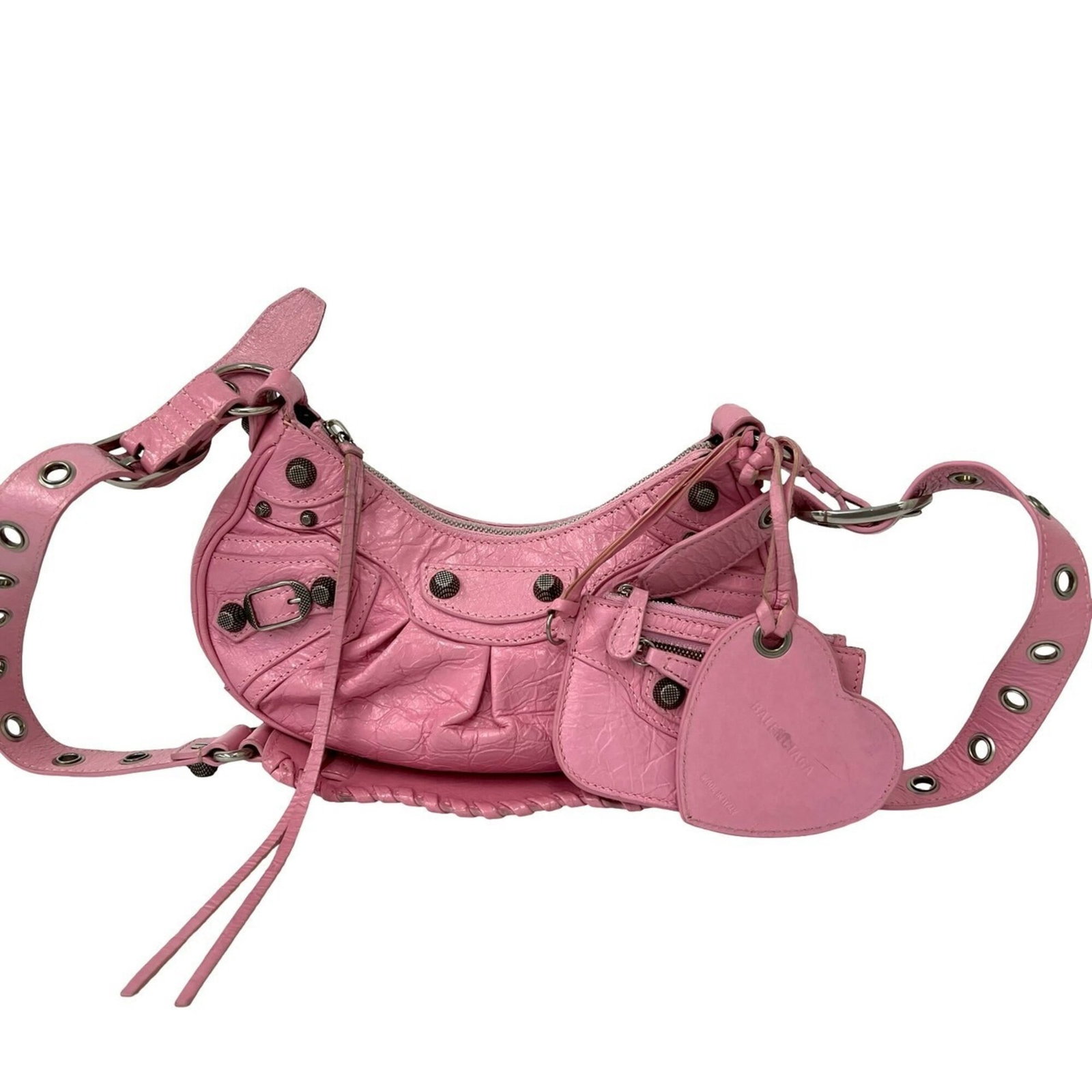 Shoulder bag leather pochette Balenciaga: Shoulder bag leather pochette Balenciaga Pink leather Balenciaga pochette with a shoulder strap, measuring 12.5cm x 25.5cm x 6cm in size. This small, stylish bag features high-quality leather construc