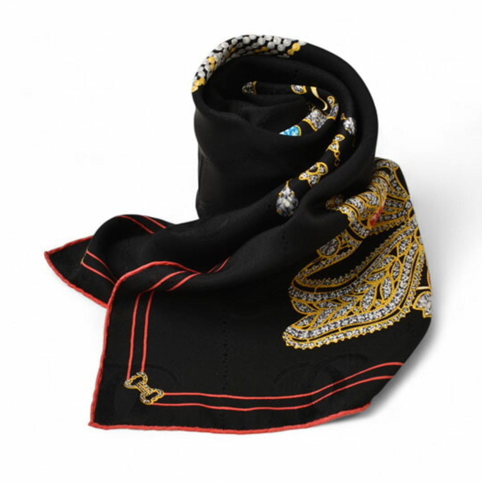 Silk Cartier Scarf: Silk Cartier Scarf Item Specifics: Brand: Cartier Country of Origin: Italy Type: Scarf Gender: Women Color: Black, Red color Material: Silk Size (LxW): 88cm x 88cm / 34.64'' x 34.64'' Accessories: Box