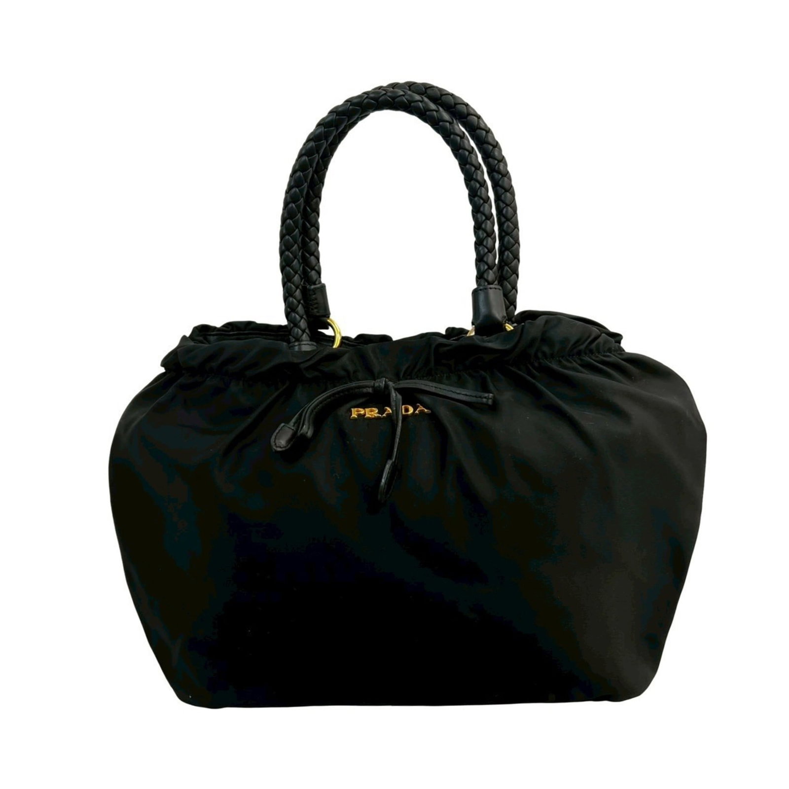 Nylon leather shoulder handbag by Prada: Nylon leather shoulder handbag by Prada Prada's Nylon leather shoulder handbag boasts sleek, modern design with a striking black color. Made from high-quality nylon and genuine leather, its durable co