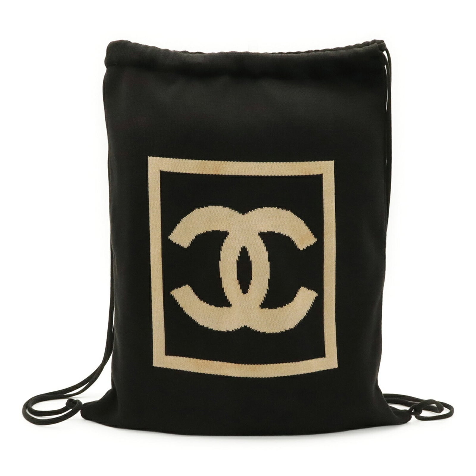 Cotton Backpack Chanel: Cotton Backpack Chanel Cotton Backpack with Classic Chanel Style. This beige and black cotton backpack features a timeless design reminiscent of the iconic Chanel brand, with clean lines and a sporty