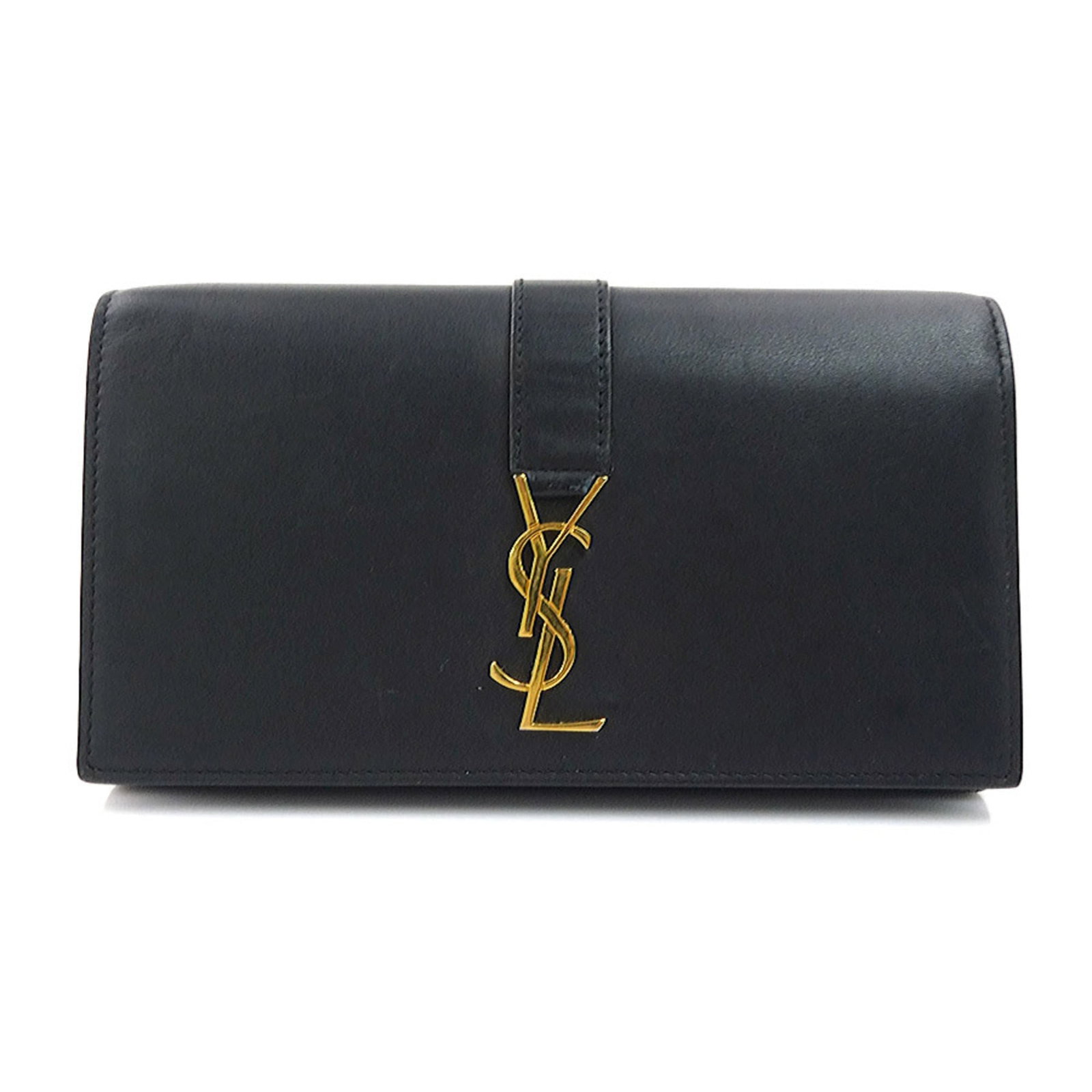 Saint Laurent Yves Long Wallet Bi Fold Leather: Saint Laurent Yves Long Wallet Bi Fold Leather Black leather bi-fold wallet from Yves Saint Laurent's Long series, featuring classic design and elegant proportions. This Italian-made long wallet measu