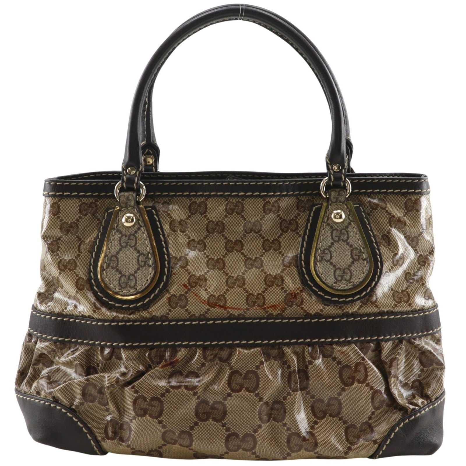 Coated Canvas Tote Bag Gucci: Coated Canvas Tote Bag Gucci Coated canvas tote bag from Gucci, featuring a sturdy and stylish design. This brown tote measures 22cm x 33cm x 13cm and boasts a classic shape that's perfect for everyda