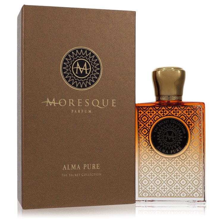 Moresque Alma Pure Secret Collection by Moresque Eau De Parfum Spray (Unisex) 2.5 oz: Moresque Alma Pure Secret Collection by Moresque Eau De Parfum Spray (Unisex) 2.5 oz Moresque Alma Pure Secret Collection eau de parfum spray presents a unique floral fruity scent profile in its golde