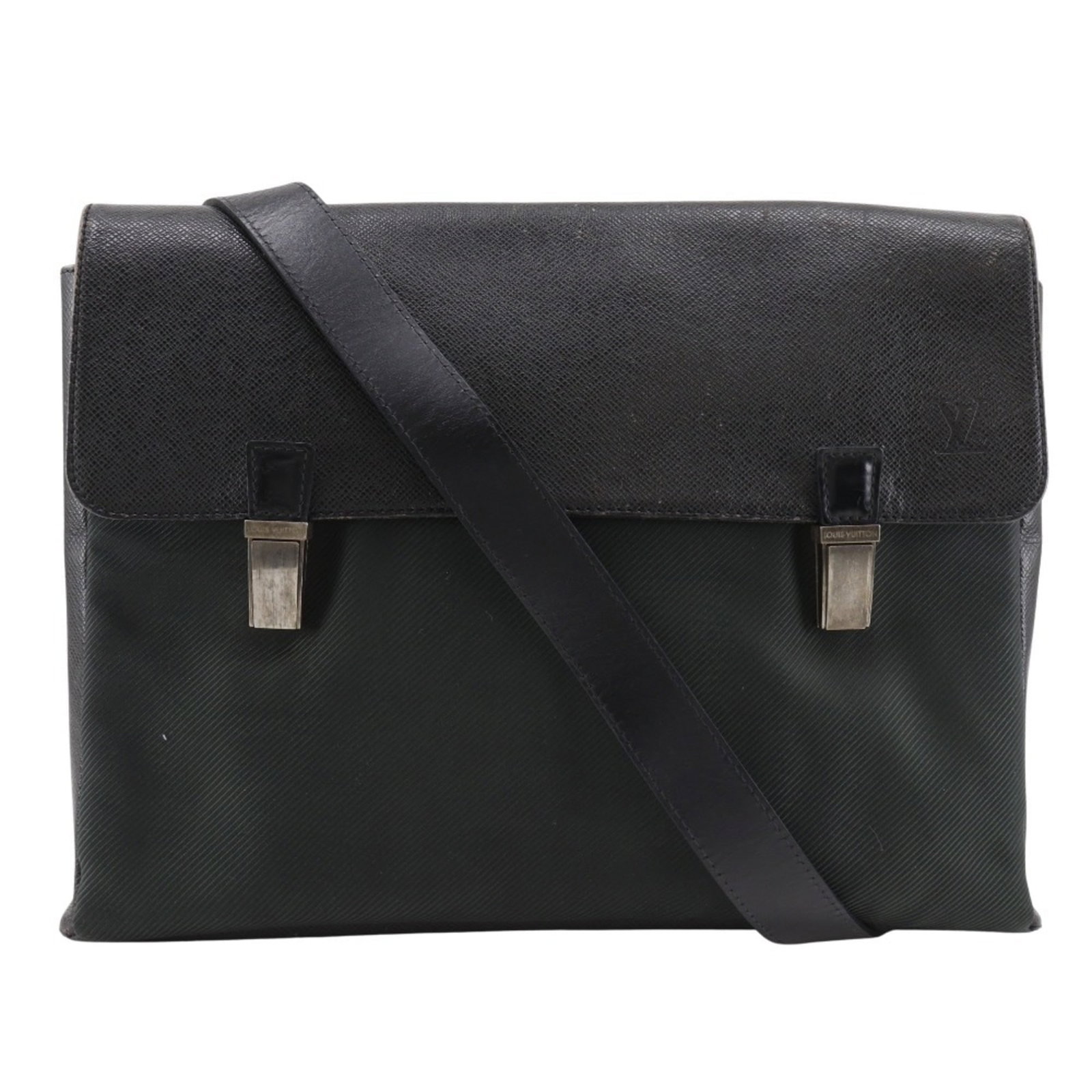 Taiga Leather Shoulder Bag by Louis Vuitton: Taiga Leather Shoulder Bag by Louis Vuitton Taiga Leather Shoulder Bag by Louis Vuitton, featuring high-quality Taiga leather in black. This stylish shoulder bag measures 28cm x 35cm x 4cm and has a s
