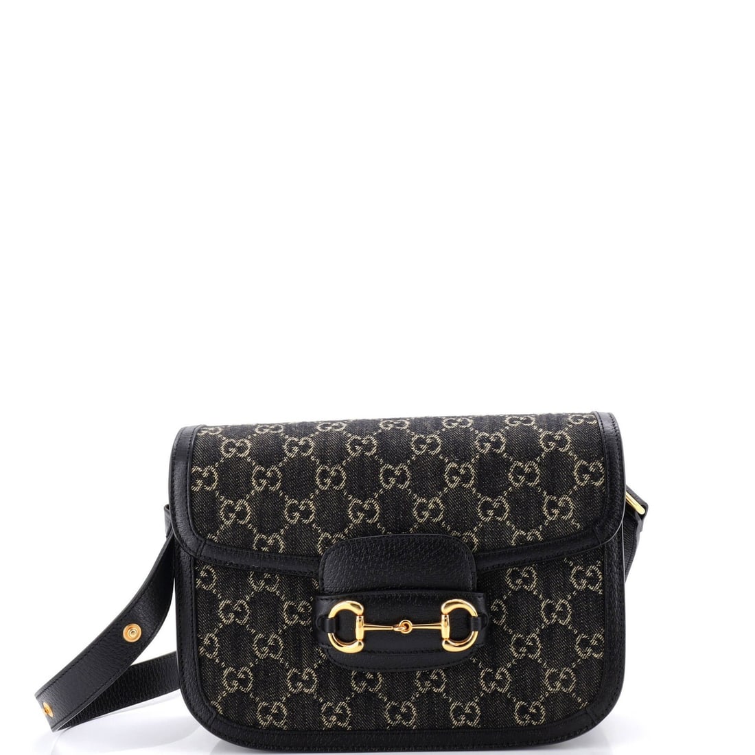 Gucci Horsebit Bag Small GG Denim 1955: Gucci Horsebit Bag Small GG Denim 1955 Small GG Denim Horsebit Bag in Black, featuring iconic Gucci design elements and classic denim exterior. The bag boasts a timeless style with its signature Horse