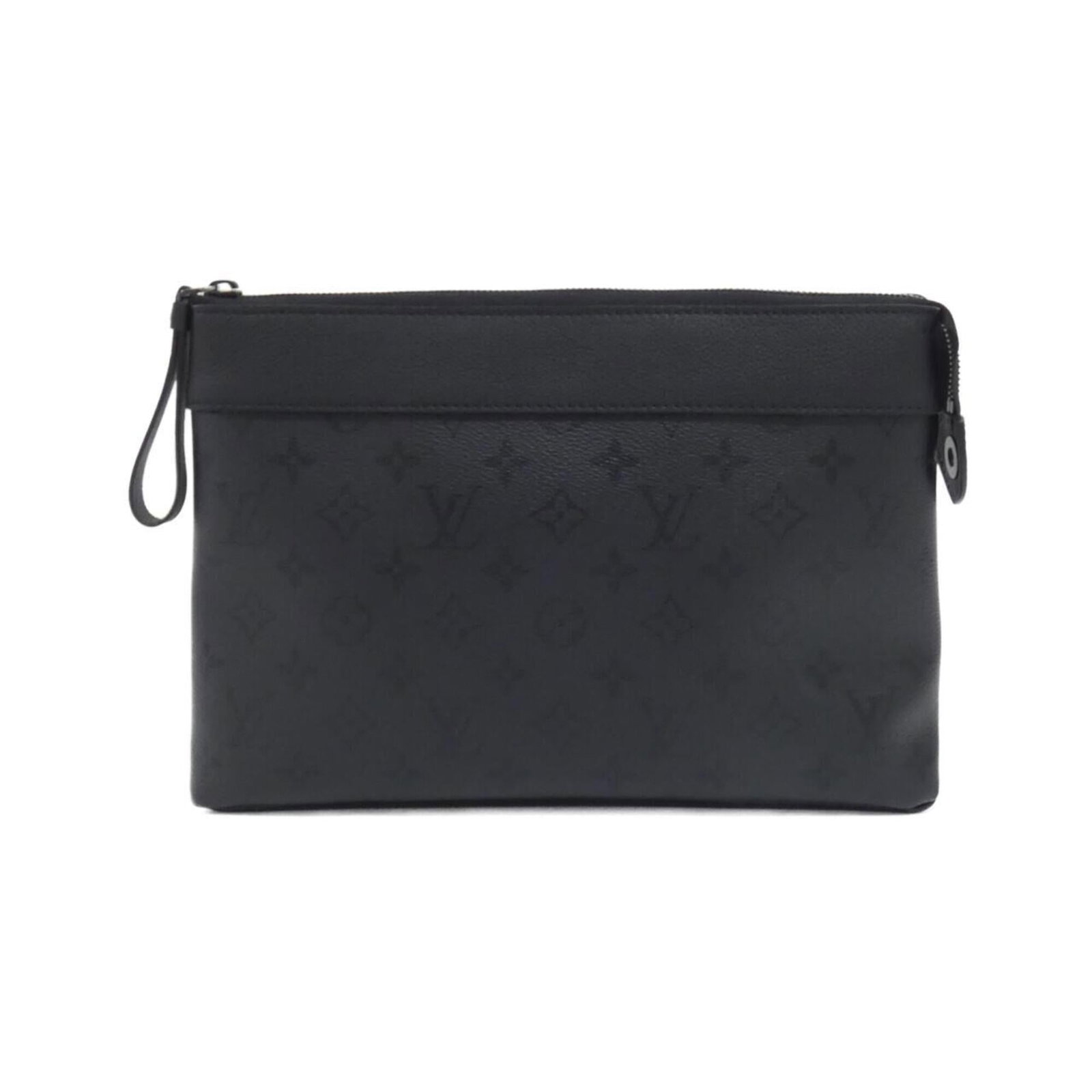Handbag Coated Canvas Leather Pochette Louis Vuitton: Handbag Coated Canvas Leather Pochette Louis Vuitton Coated canvas and leather come together in sleek black design, with silver hardware adding a touch of sophistication. This Louis Vuitton pochette s