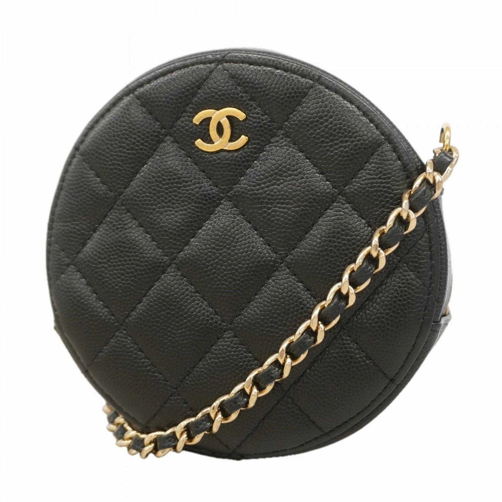 Calfskin Grained Chanel Bag: Calfskin Grained Chanel Bag The Calfskin Grained Chanel Bag boasts sleek, high-quality design with its black exterior and gold hardware. Made from genuine grained calfskin, this shoulder bag measures