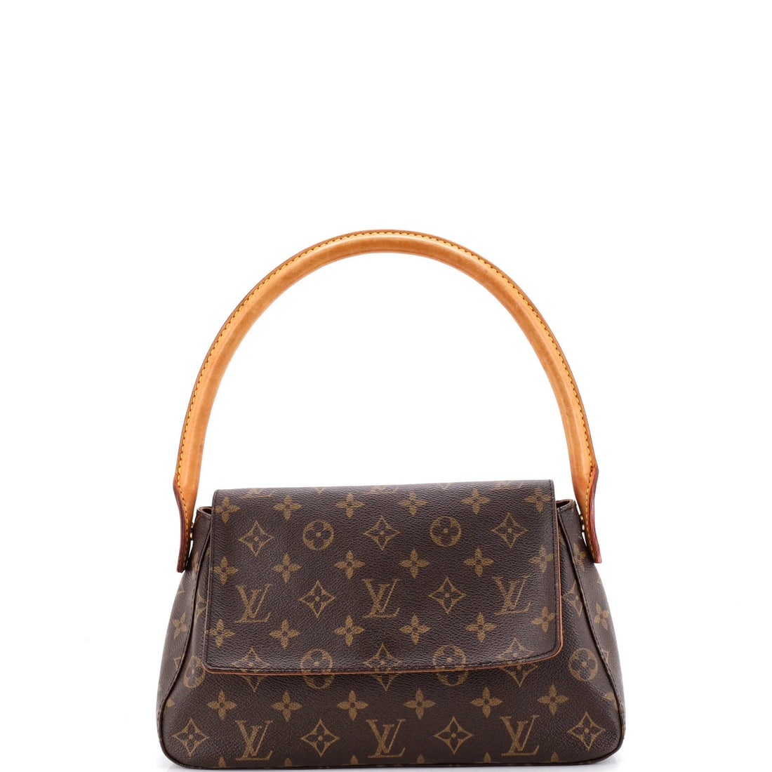 Vuitton Monogram Handbag Mini Canvas Louis: Vuitton Monogram Handbag Mini Canvas Louis Mini canvas Louis Vuitton handbag with iconic monogram pattern, featuring brown exterior and gold hardware. This compact, looping design boasts a classic