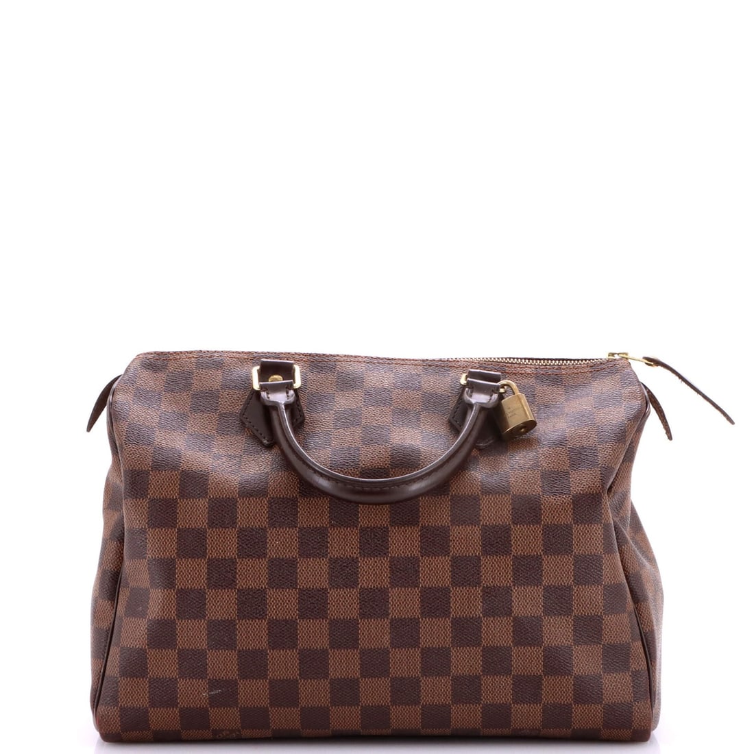 Vuitton Speedy Louis Handbag Damier: Vuitton Speedy Louis Handbag Damier The Louis Vuitton Speedy Louis Handbag Damier in brown canvas exterior and red interior is a classic design with clean lines. Featuring a top handle and gold
