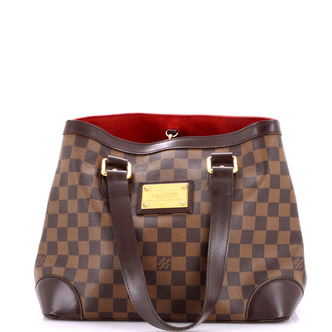Handbag Damier Louis Vuitton Hampstead: Handbag Damier Louis Vuitton Hampstead Brown Louis Vuitton Hampstead Damier PM Tote features a classic design with heavy corner wear, edge wear, and scuffs on the exterior. The interior boasts a vibra