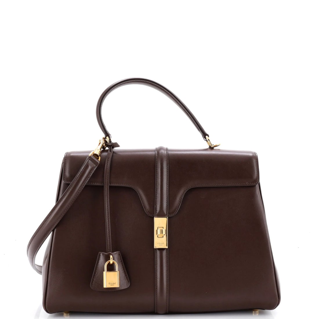 Celine 16 Top Handle Bag Smooth Calfskin Medium: Celine 16 Top Handle Bag Smooth Calfskin Medium Celine 16 Top Handle Bag in Smooth Calfskin Medium Brown Leather. This classic medium-sized bag features a smooth calfskin exterior, gold hardware, and