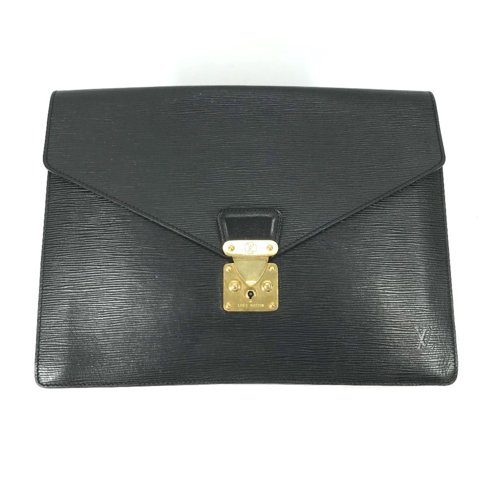 Epi Leather Clutch Bag Louis Vuitton: Epi Leather Clutch Bag Louis Vuitton The Epi Leather Clutch Bag from Louis Vuitton features iconic Epi leather in black, Galle, and Noir hues, complemented by gold hardware. This stylish clutch