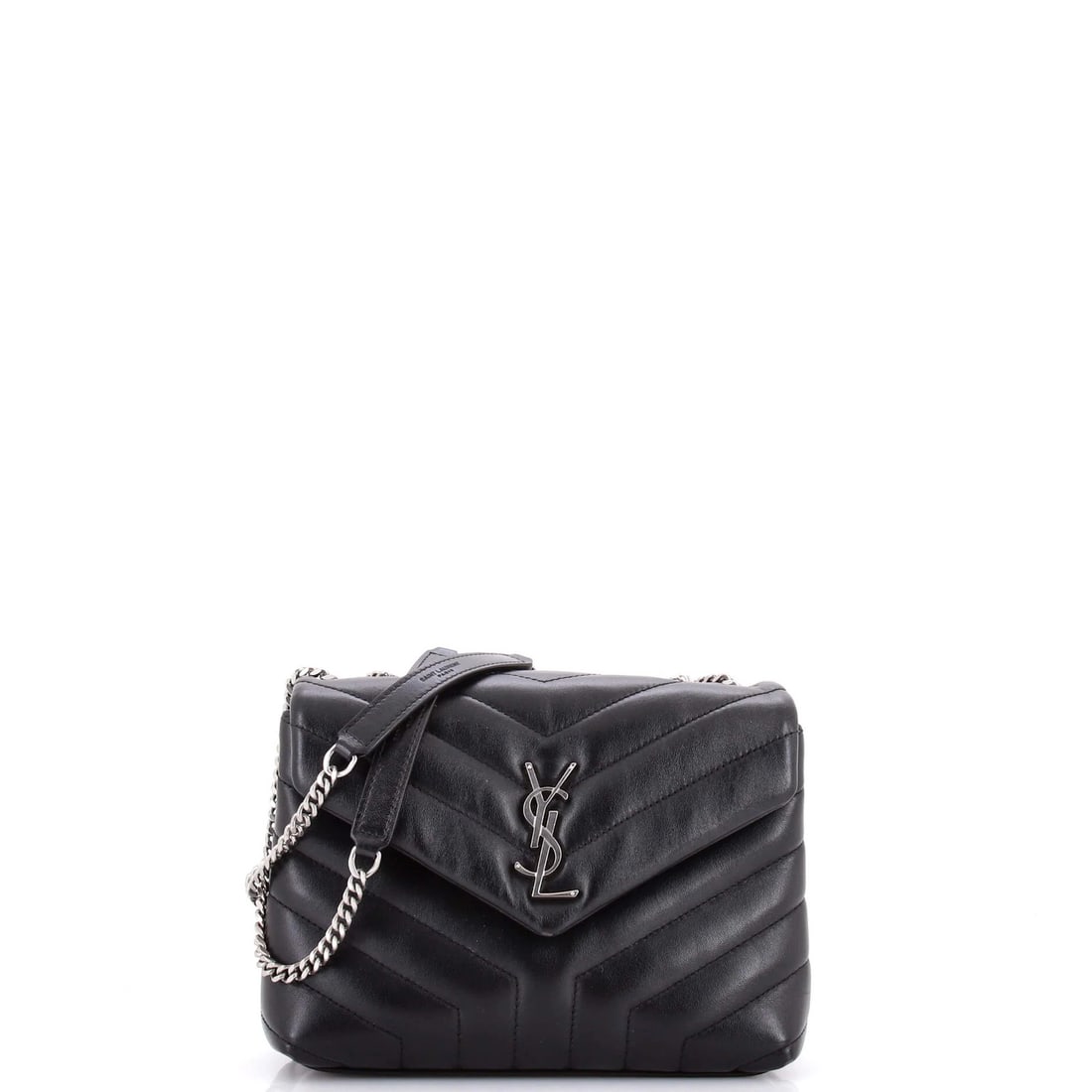Matelasse Leather Chevron Bag Shoulder Small Saint Laurent Loulou: Matelasse Leather Chevron Bag Shoulder Small Saint Laurent Loulou Small Saint Laurent Loulou shoulder bag in black matelasse leather with chevron pattern, featuring aged silver hardware and interior