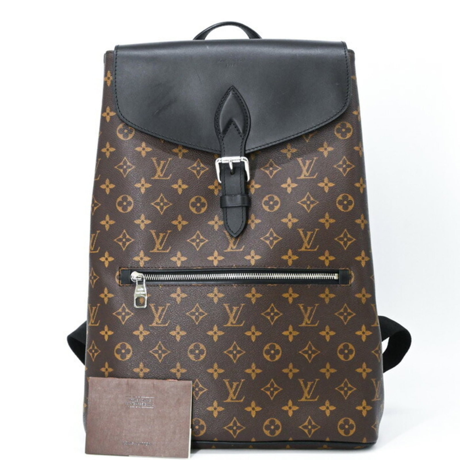 Leather Monogram Louis Vuitton Backpack: Leather Monogram Louis Vuitton Backpack Monogrammed leather backpack in black and brown, featuring iconic Louis Vuitton design. Made from high-quality monogram material, this stylish backpack measures