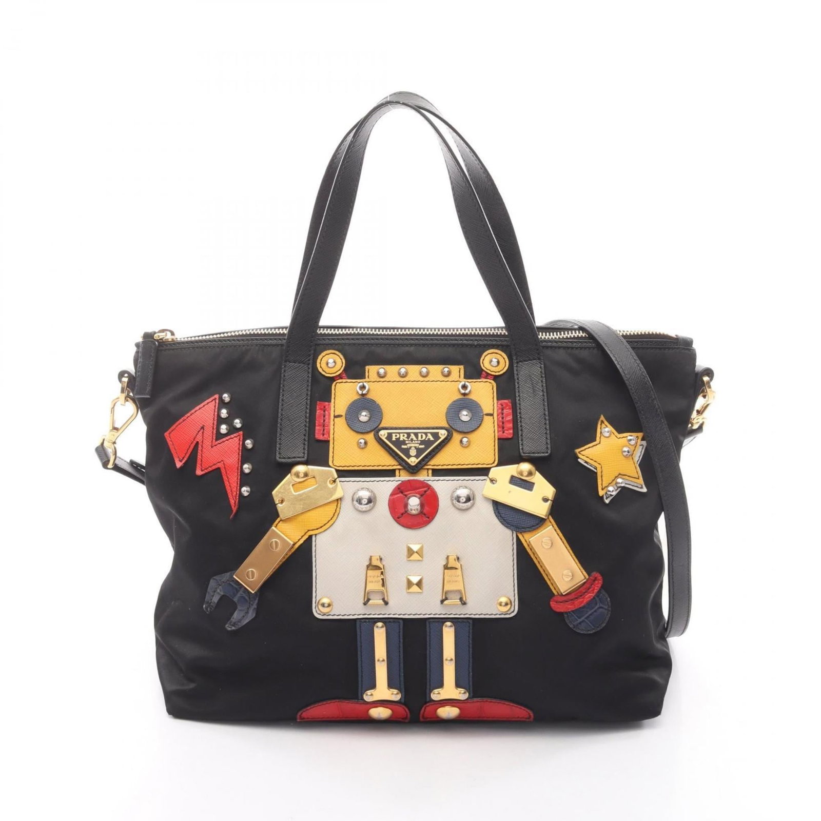Tote Bag Nylon Saffiano: Tote Bag Nylon Saffiano Tote Bag Nylon Saffiano - A stylish and durable tote bag made from high-quality nylon and saffiano material, featuring a sleek black design with multi-color accents. Measuring
