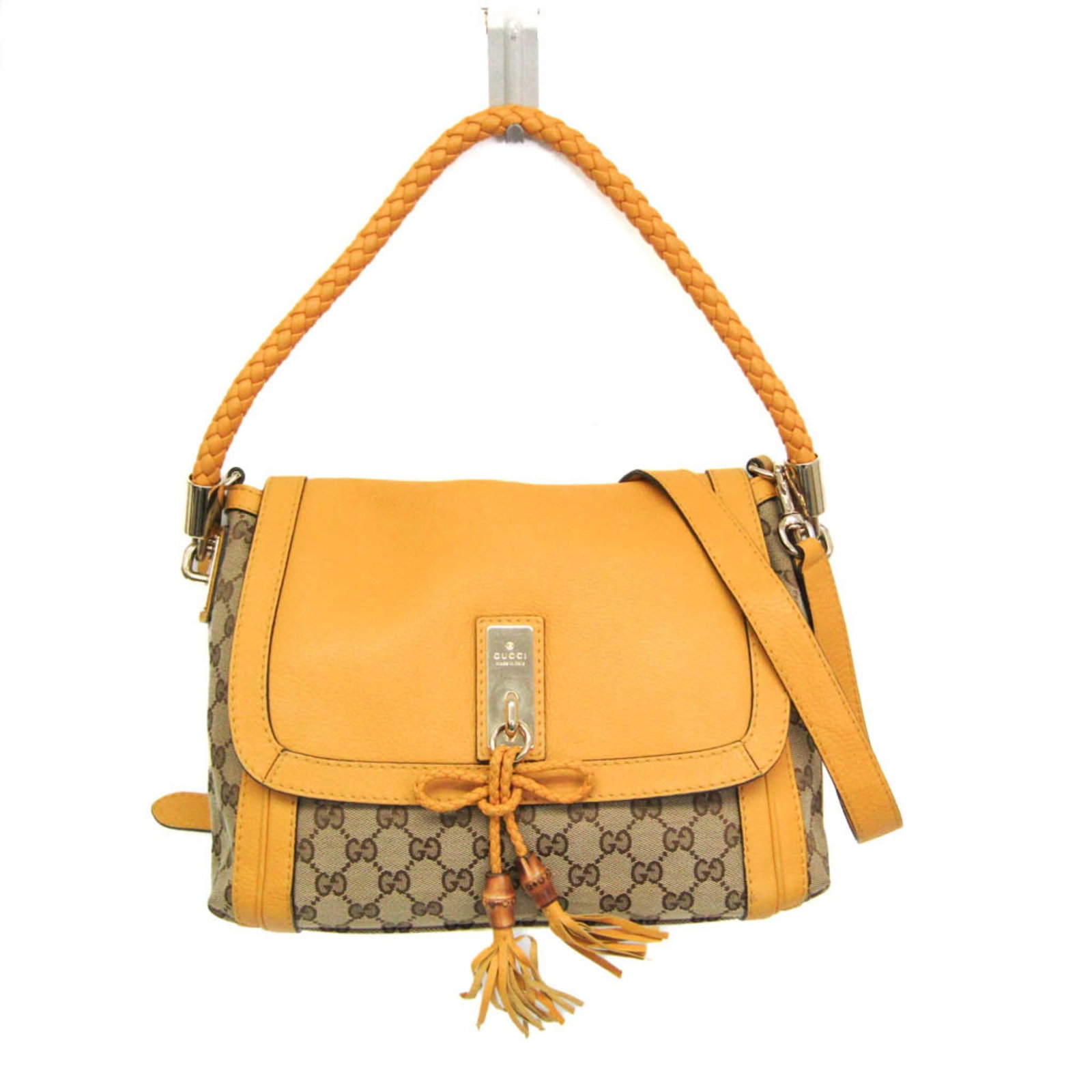 Gucci Handbag Shoulder Bag Gg Canvas Leather Bamboo: Gucci Handbag Shoulder Bag Gg Canvas Leather Bamboo Gucci's iconic GG Canvas Leather Bamboo shoulder bag boasts a stylish combination of materials, featuring a durable bamboo leather exterior and prem