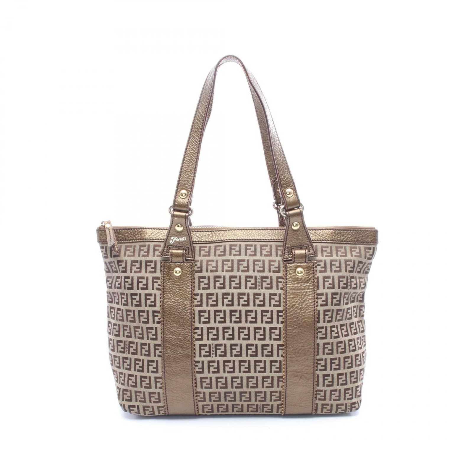 Canvas leather bag tote by Fendi: Canvas leather bag tote by Fendi Canvas and leather combine in this understated tote from Fendi's Zucca line, featuring a natural beige and brown color palette. The bag measures 27cm x 32cm x 13cm,